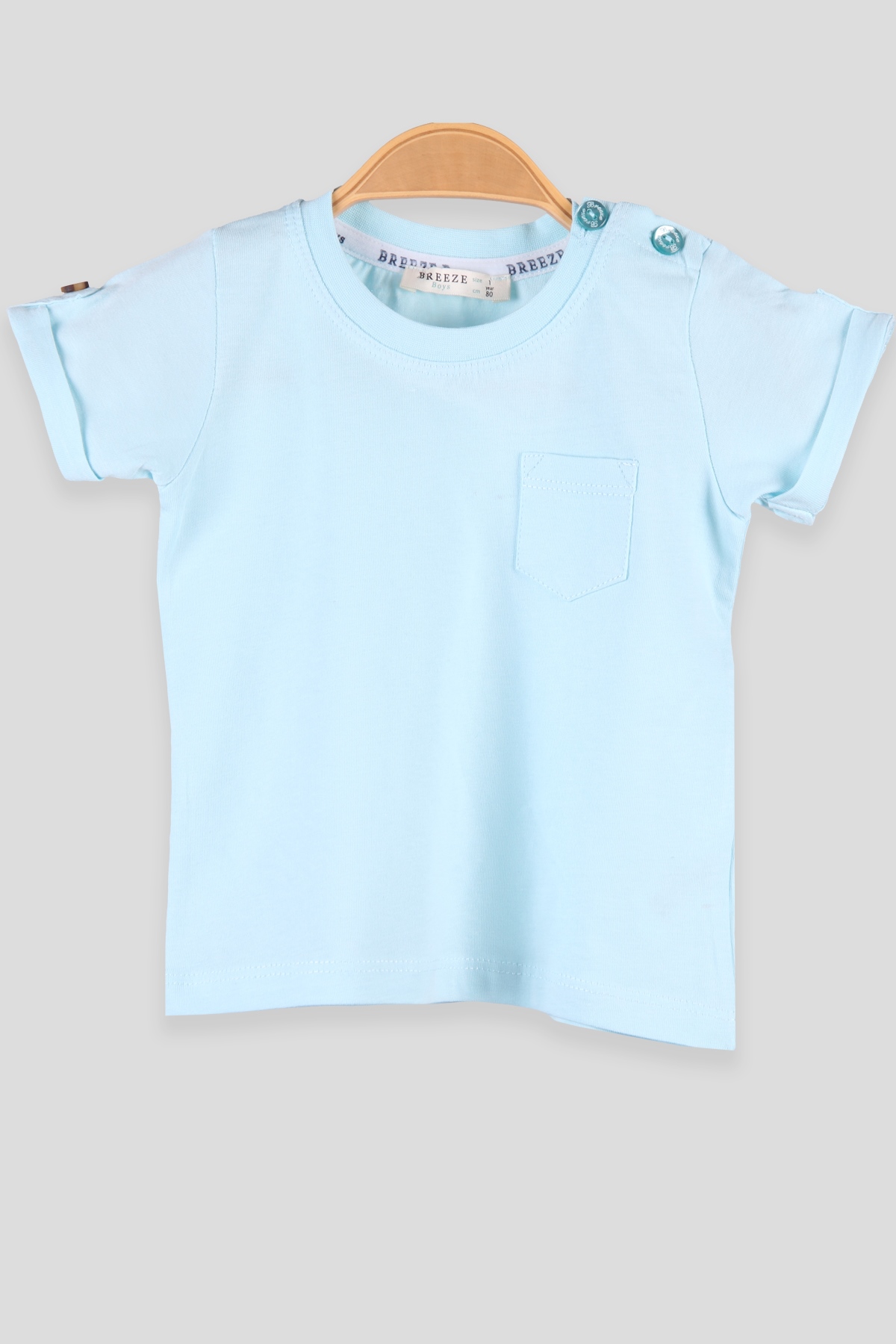 Breeze Erkek Bebek Tişört Cepli Basic Turkuaz (9 Ay-3 Yaş)