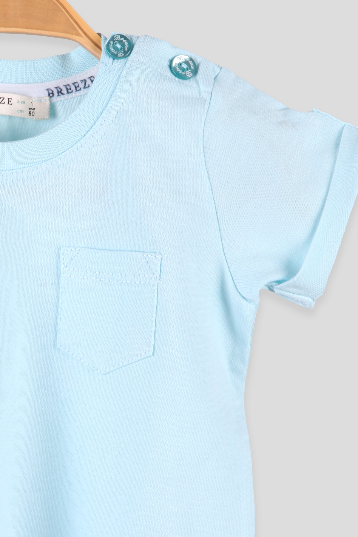 Breeze Erkek Bebek Tişört Cepli Basic Turkuaz (9 Ay-3 Yaş)