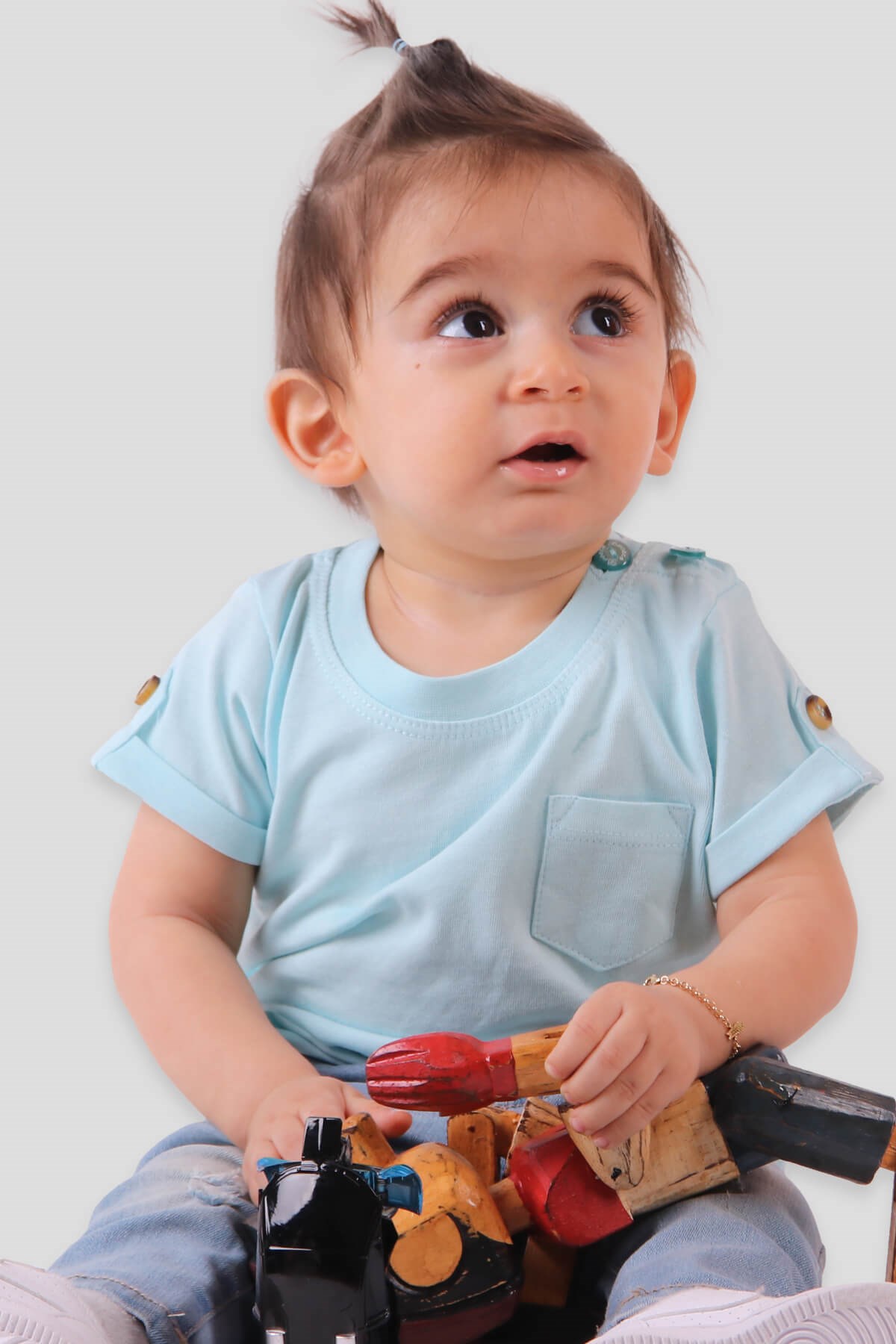 Breeze Erkek Bebek Tişört Cepli Basic Turkuaz (9 Ay-3 Yaş)