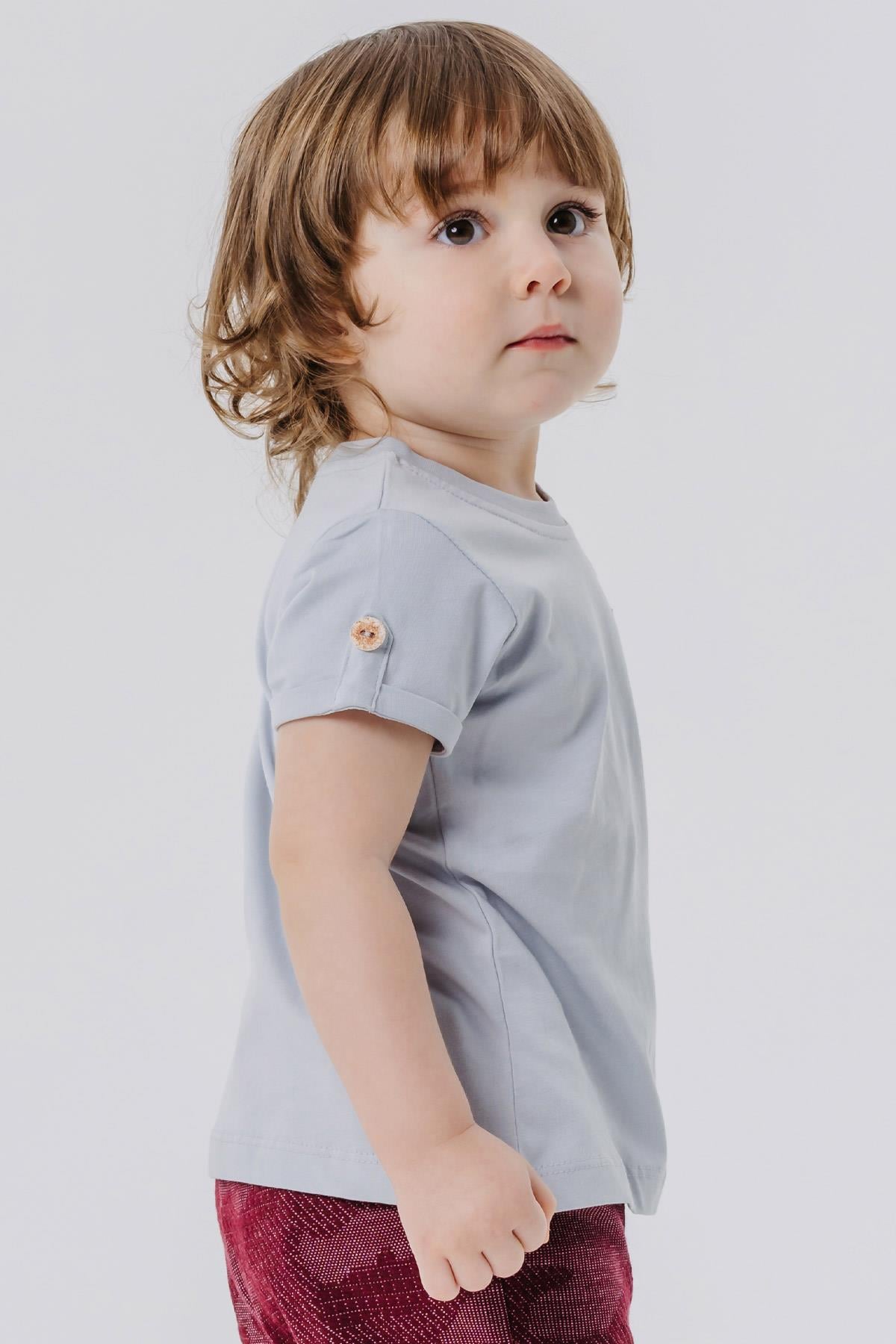 Breeze Erkek Bebek Tişört Cepli Kolları Düğme Aksesuarlı Gri (9 Ay-3 Yaş)