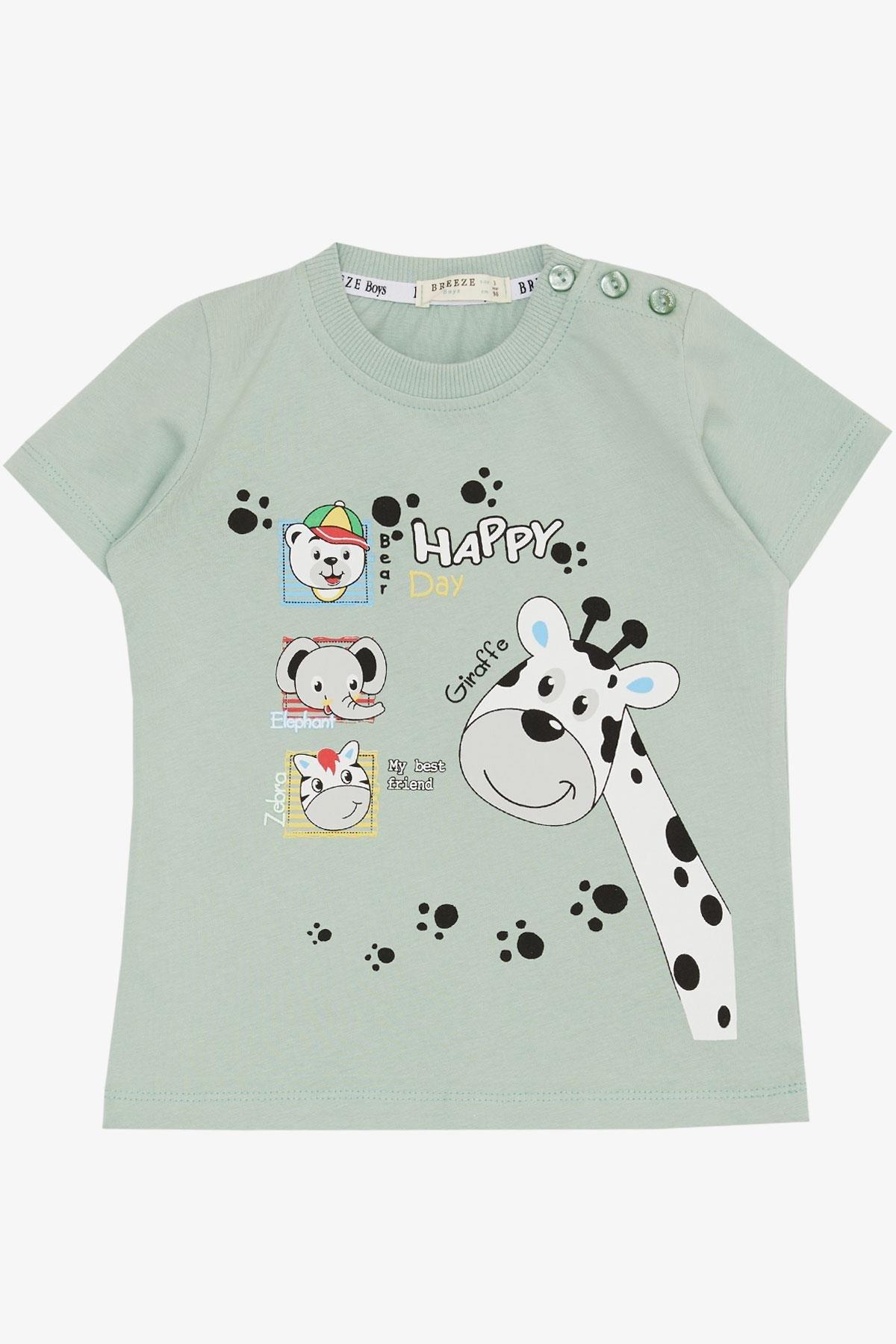 Breeze Erkek Bebek Tişört Sevimli Hayvancıklar Baskılı Mint Yeşili (9 Ay-3 Yaş)