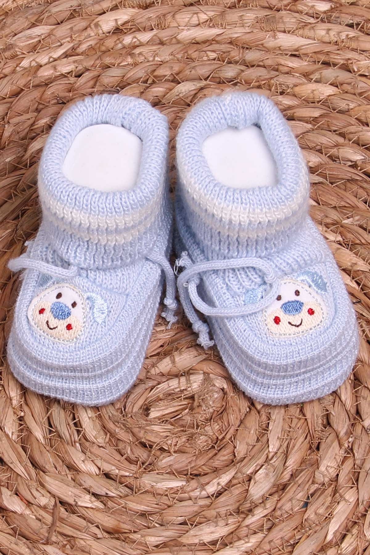 Breeze Erkek Bebek Triko Patik İşlemeli Köpekli Bebe Mavisi (Yenidoğan)