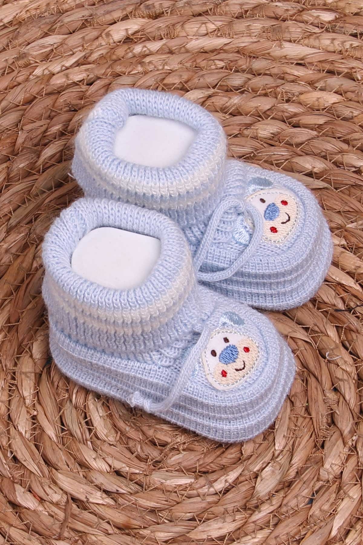 Breeze Erkek Bebek Triko Patik İşlemeli Köpekli Bebe Mavisi (Yenidoğan)