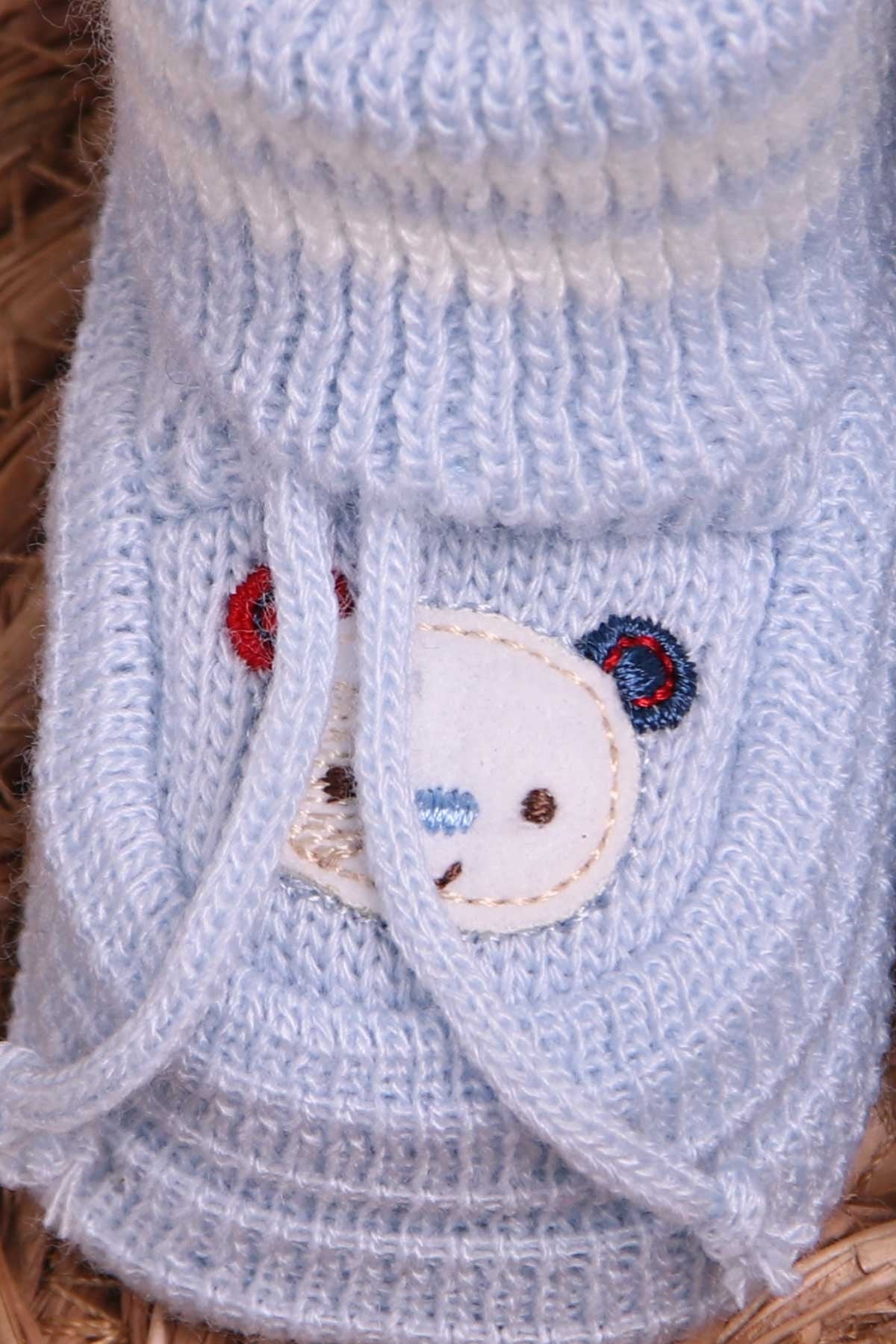 Breeze Erkek Bebek Triko Patik İşlemeli Ayıcıklı Bebe Mavisi (Yenidoğan)