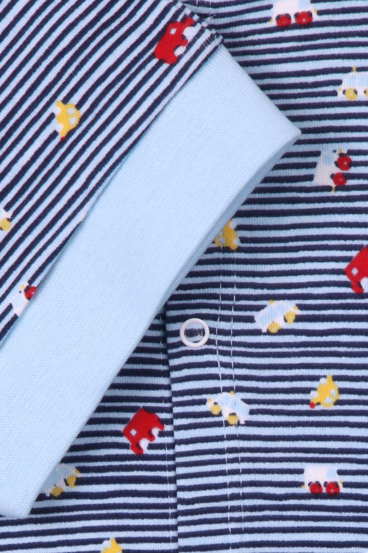 Breeze Erkek Bebek Tulum Araba Baskılı Şapkalı Set Bebe Mavisi (0-3-6 Ay)
