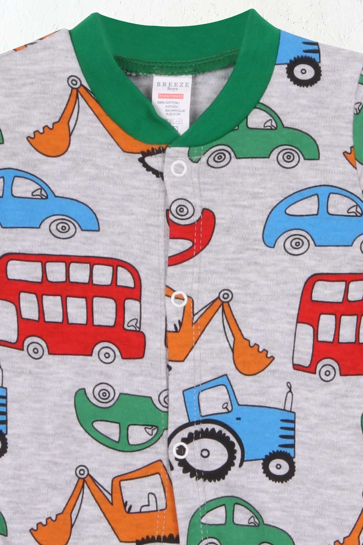 Breeze Erkek Bebek Tulum Araba Desenli Açık Gri Melanj (0-3 Ay-6 Ay)