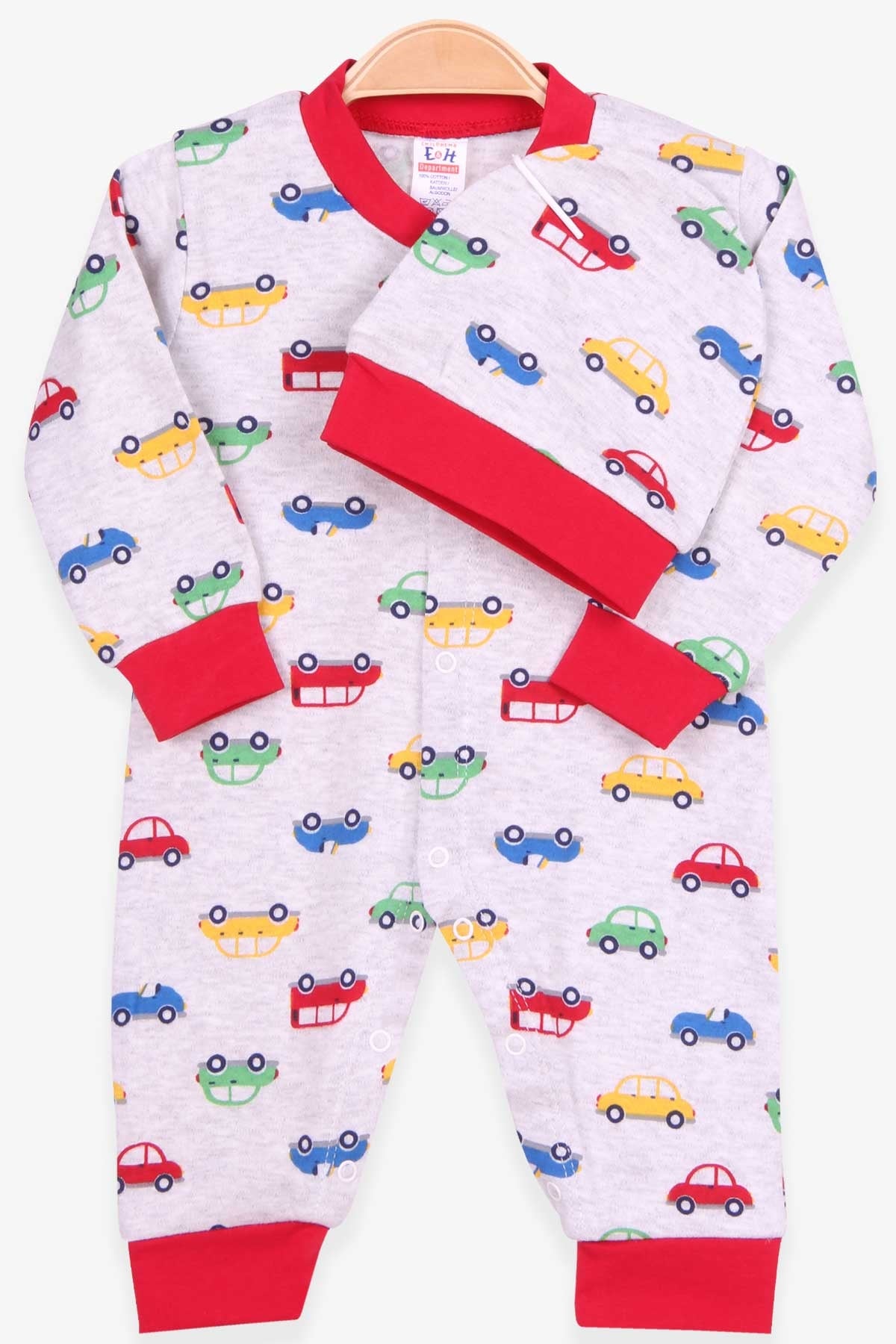 Breeze Erkek Bebek Tulum Araba Desenli Açık Gri Melanj (0-3 Ay-6 Ay)