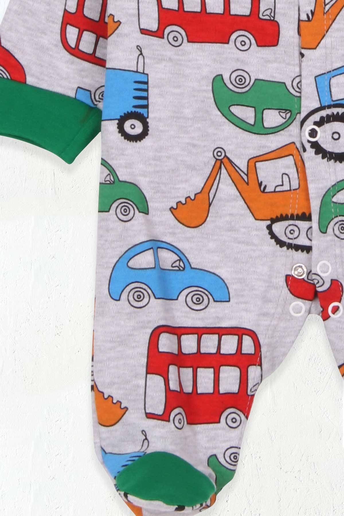 Breeze Erkek Bebek Tulum Araba Desenli Açık Gri Melanj (0-3 Ay-6 Ay)