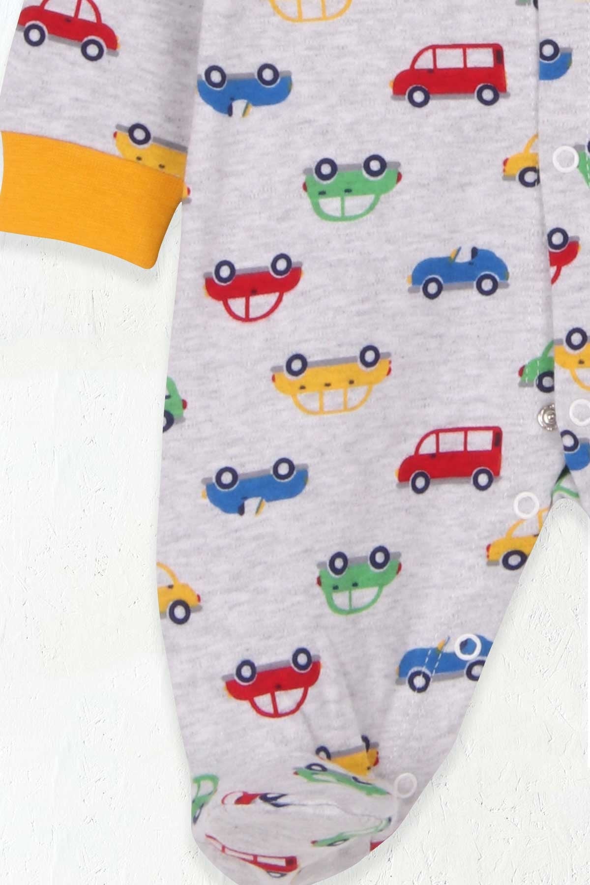 Breeze Erkek Bebek Tulum Araba Desenli Açık Gri (0-3-6 Ay)