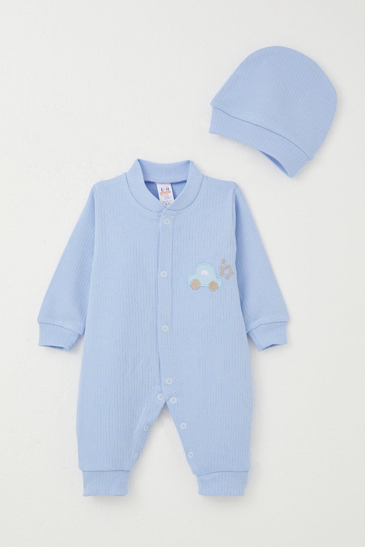 Breeze Erkek Bebek Tulum Araba Nakışlı Açık Mavi (0-6 Ay)