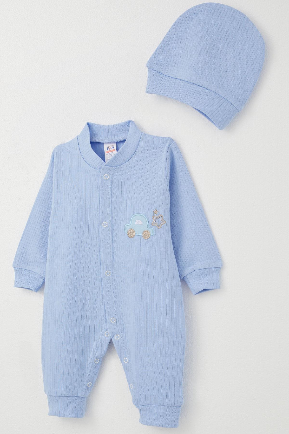 Breeze Erkek Bebek Tulum Araba Nakışlı Açık Mavi (0-6 Ay)
