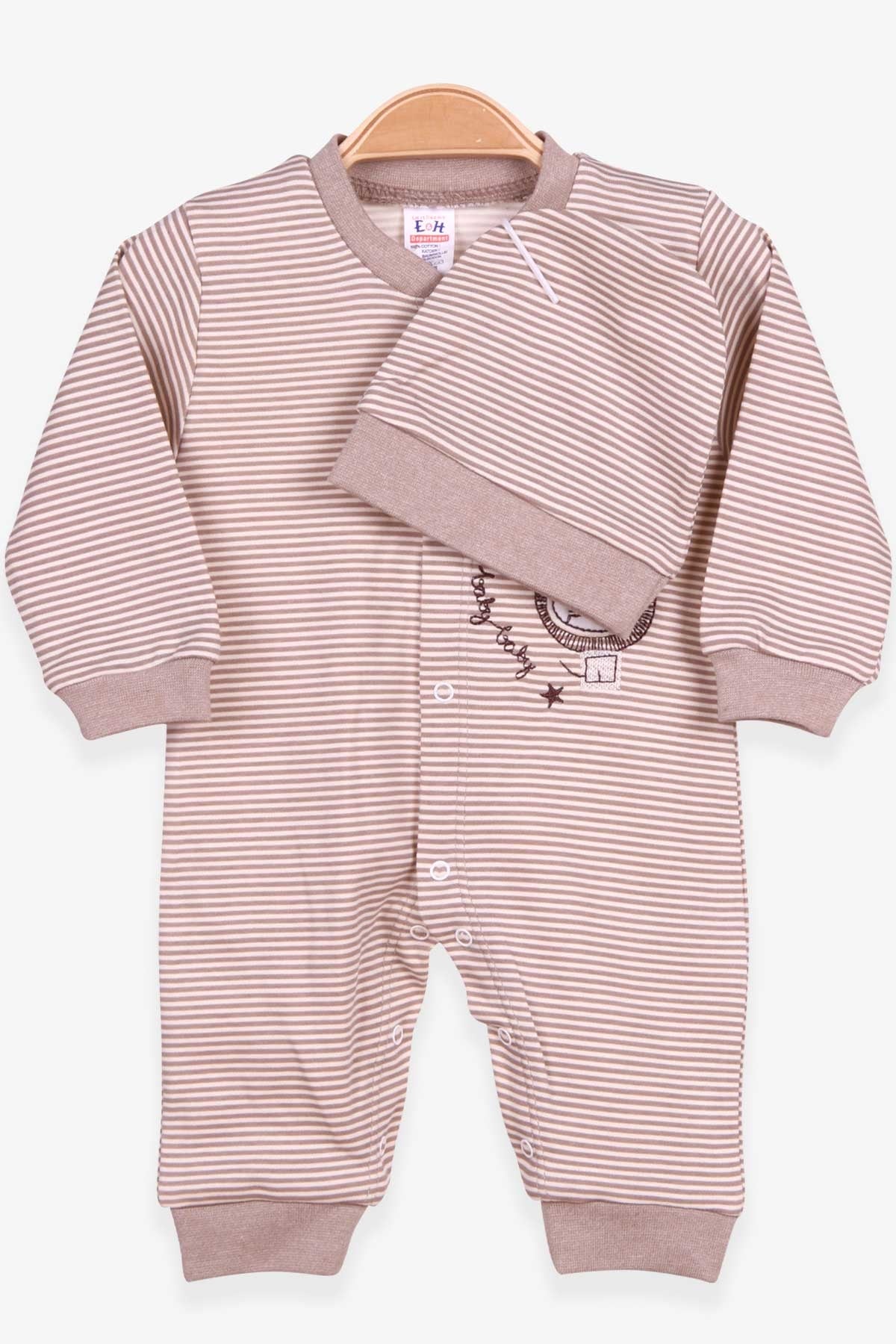 Breeze Erkek Bebek Tulum Aslan Nakışlı Şapkalı Set Açık Kahverengi (0-3-6 Ay)