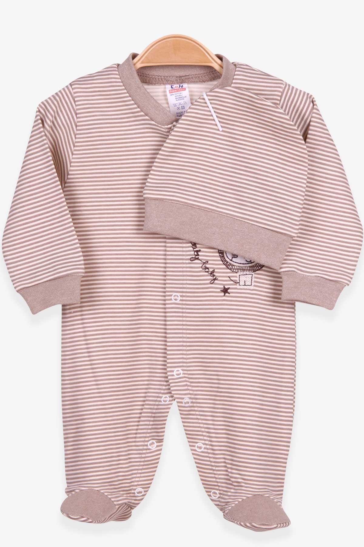 Breeze Erkek Bebek Tulum Aslan Nakışlı Şapkalı Set Açık Kahverengi (0-3-6 Ay)