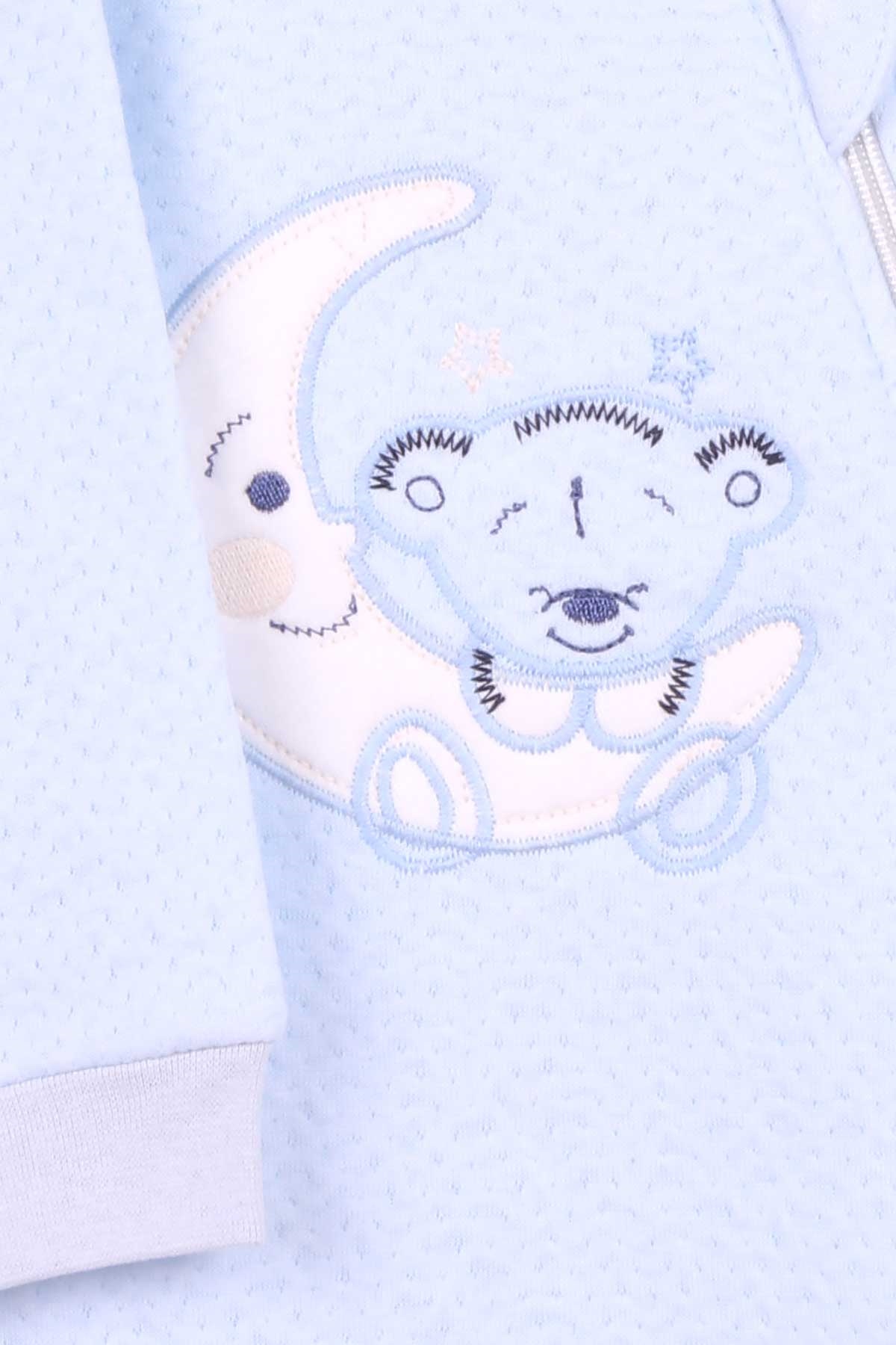 Breeze Erkek Bebek Tulum Ayı Nakışlı Bebe Mavisi (4 Ay-1.5 Yaş)