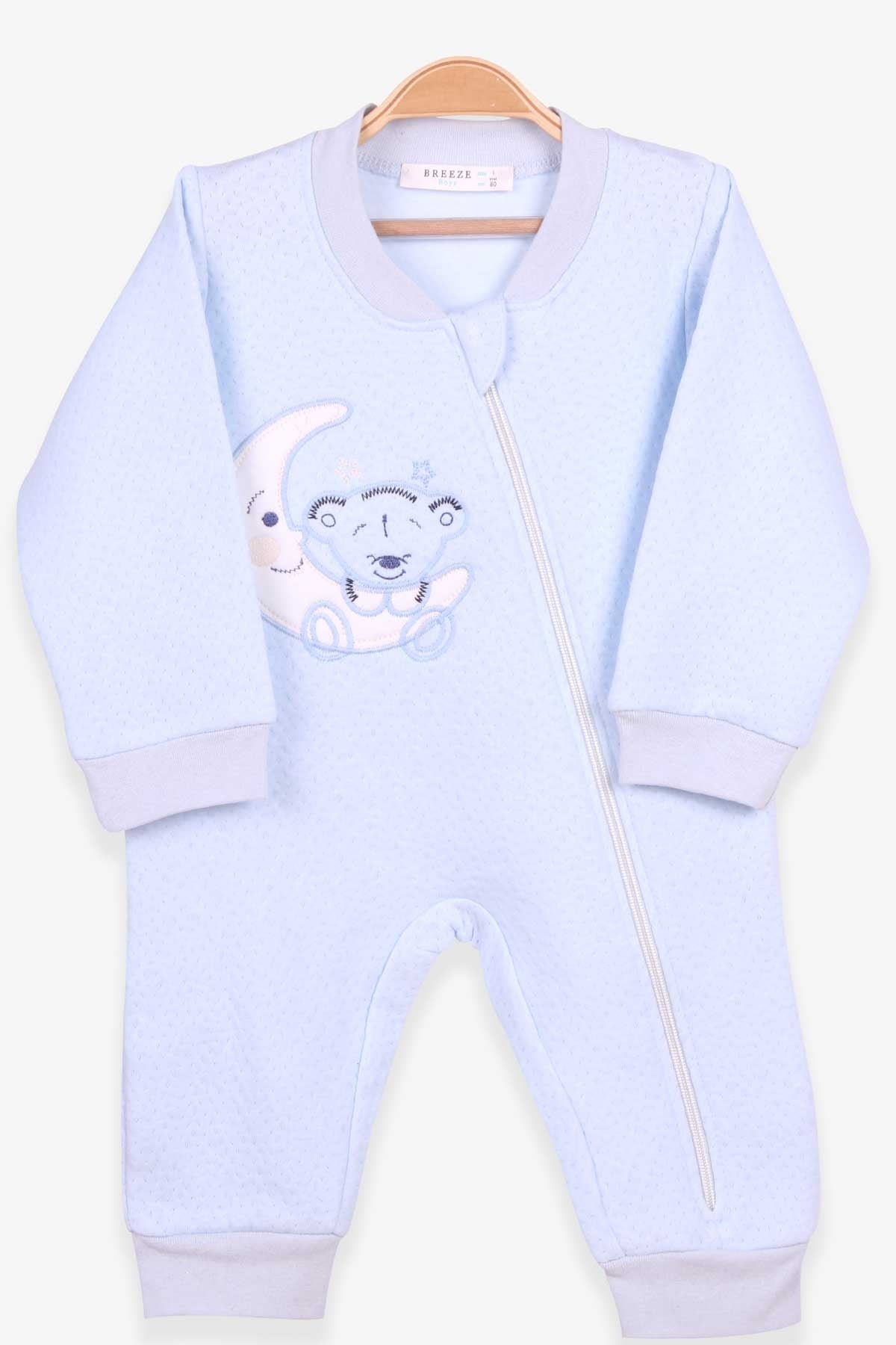 Breeze Erkek Bebek Tulum Ayı Nakışlı Bebe Mavisi (4 Ay-1.5 Yaş)