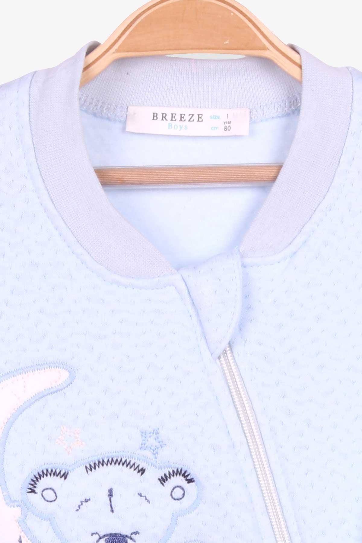 Breeze Erkek Bebek Tulum Ayı Nakışlı Bebe Mavisi (4 Ay-1.5 Yaş)