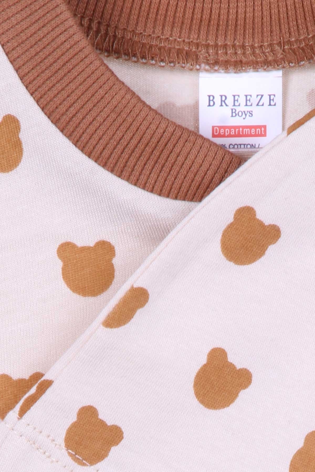 Breeze Erkek Bebek Tulum Ayıcık Desenli Taş (0-3-6 Ay)