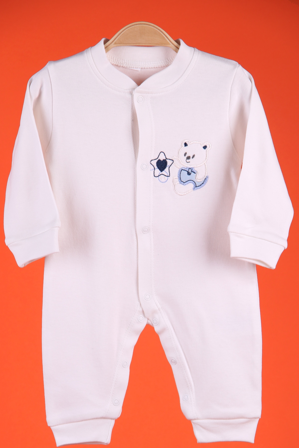 Breeze Erkek Bebek Tulum Ayıcık Nakışlı Ekru (0-3 Ay-4 Ay)