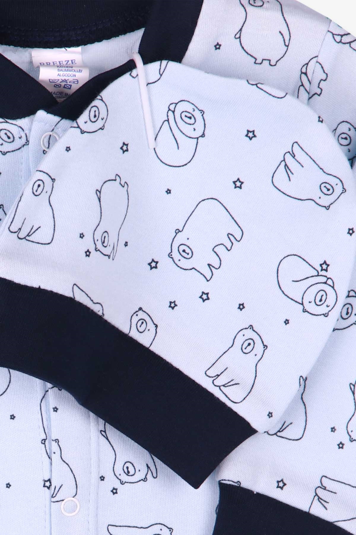 Breeze Erkek Bebek Tulum Ayıcıklı Şapkalı Set Bebe Mavisi (0-3 Ay-4 Ay)