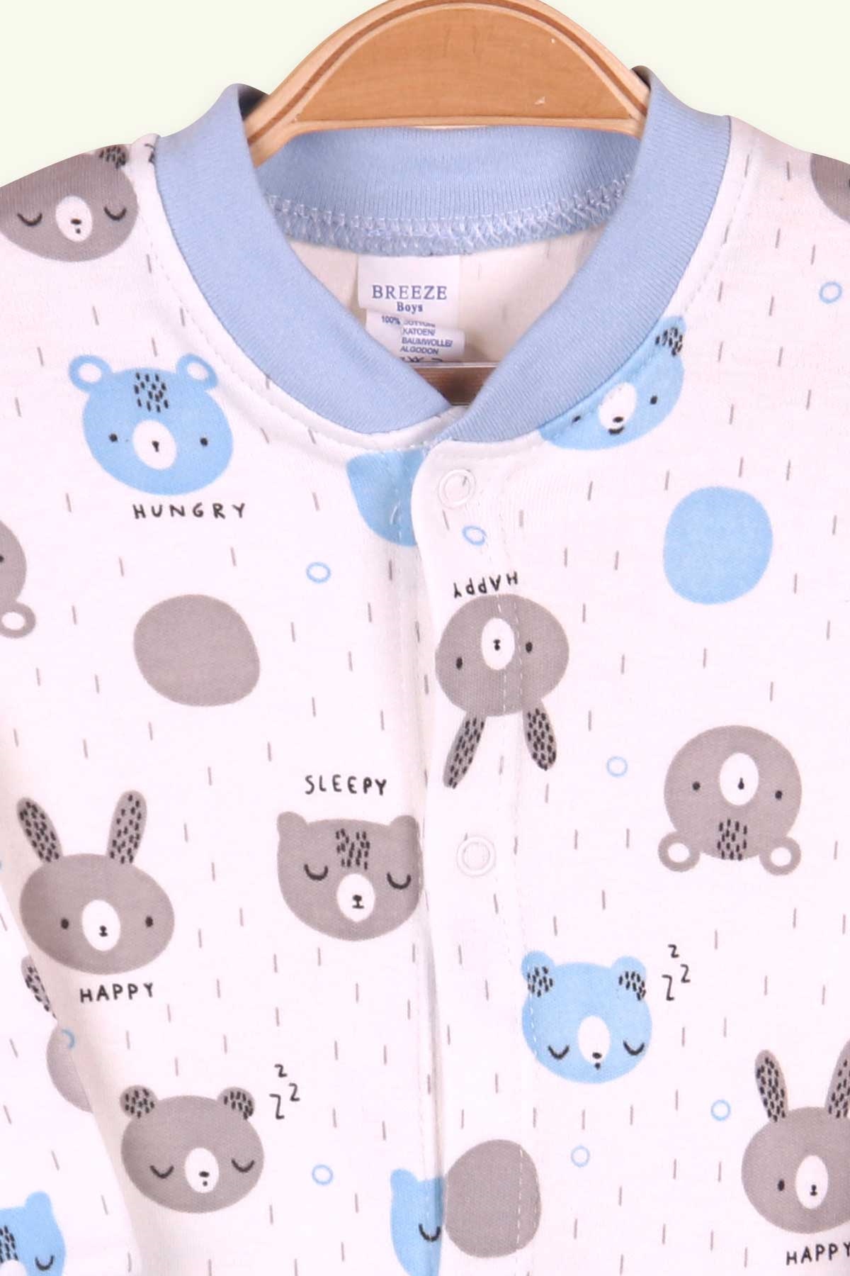 Breeze Erkek Bebek Tulum Ayıcıklı Tavşanlı Bebe Mavisi (0-3 Ay-4 Ay)