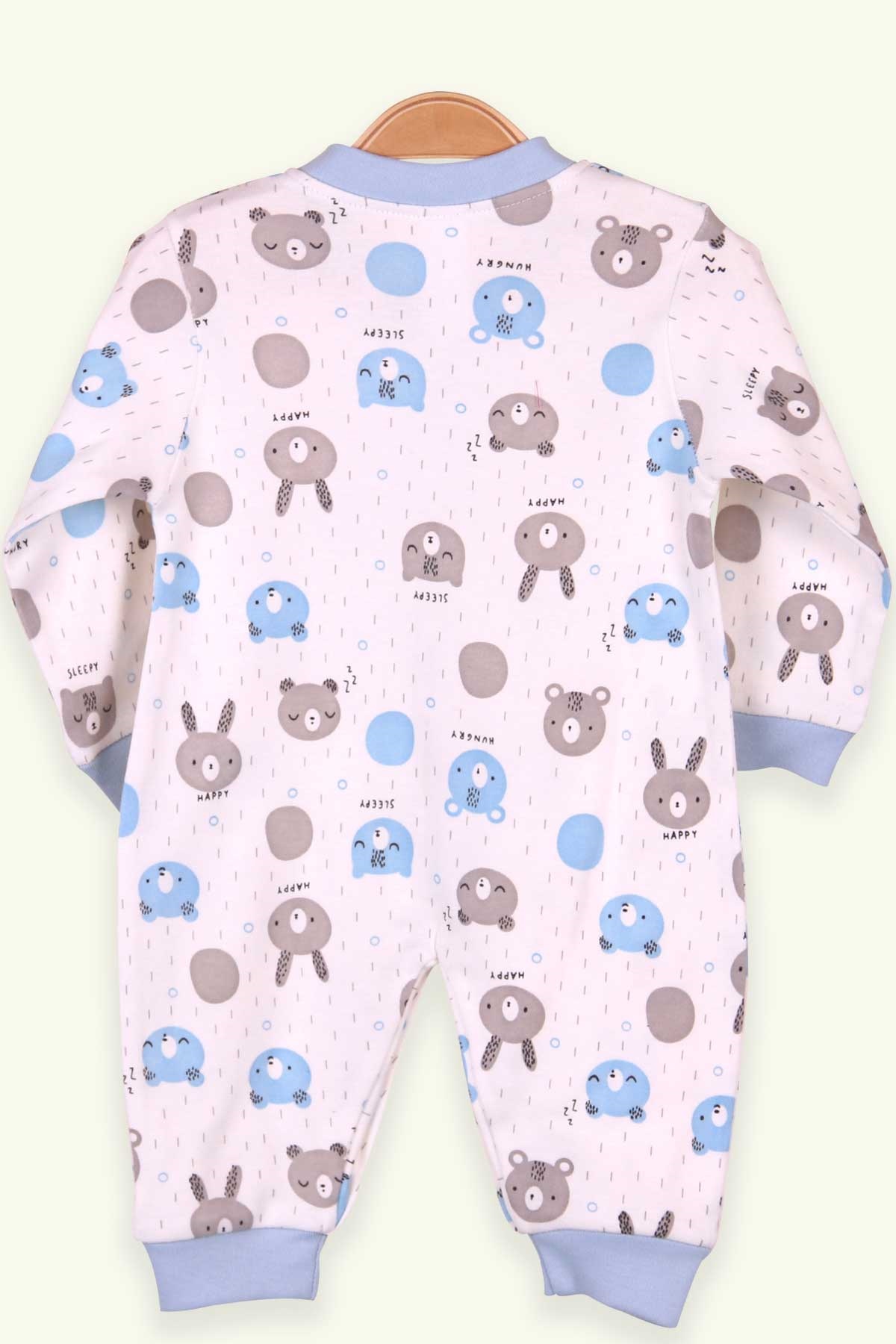 Breeze Erkek Bebek Tulum Ayıcıklı Tavşanlı Bebe Mavisi (0-3 Ay-4 Ay)