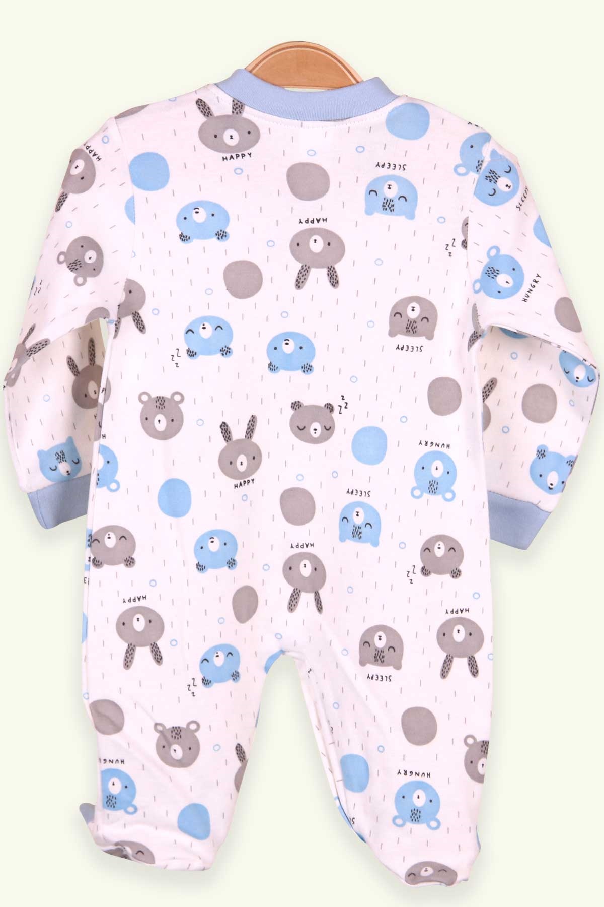 Breeze Erkek Bebek Tulum Ayıcıklı Tavşanlı Bebe Mavisi (0-3 Ay-4 Ay)