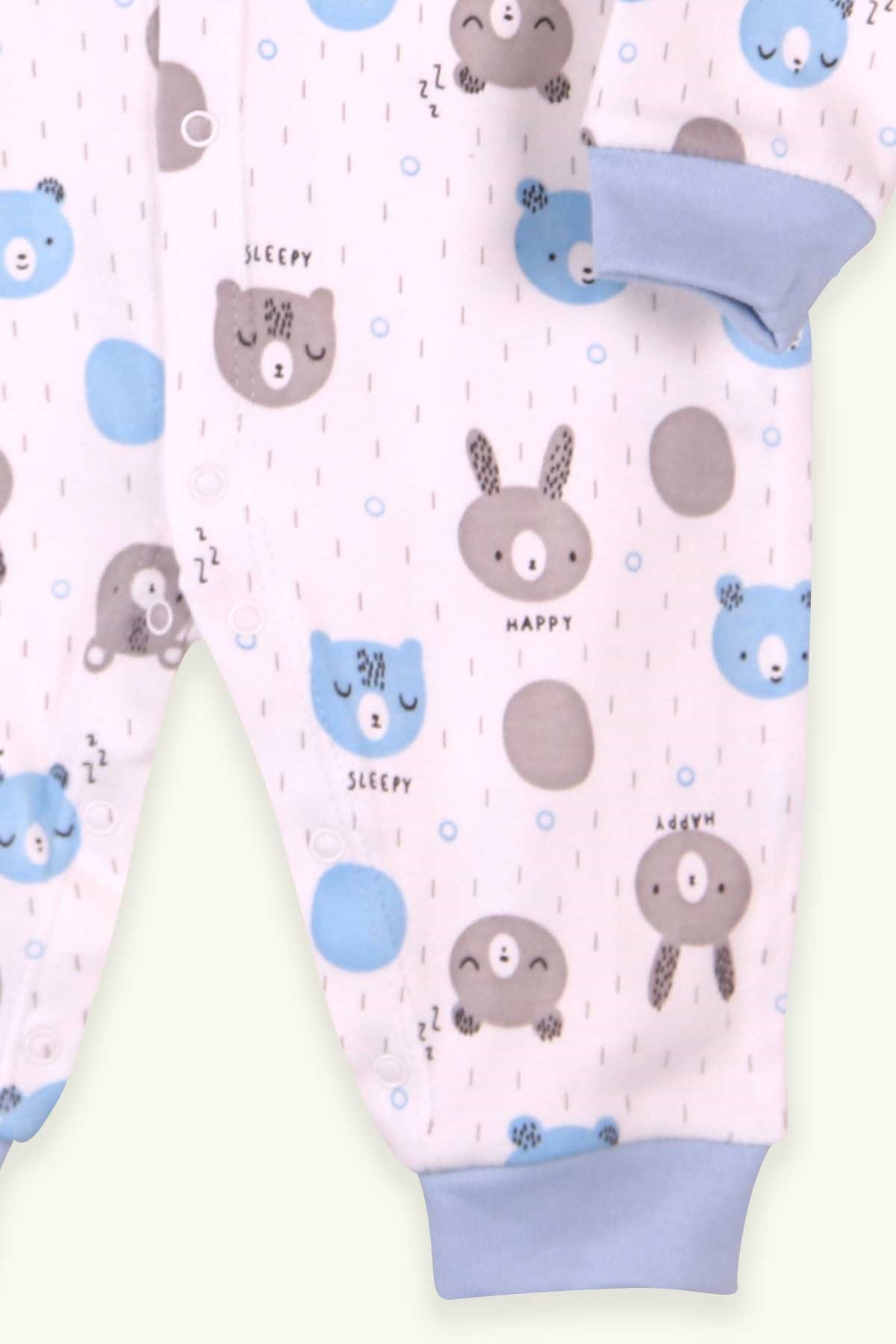 Breeze Erkek Bebek Tulum Ayıcıklı Tavşanlı Bebe Mavisi (0-3 Ay-4 Ay)