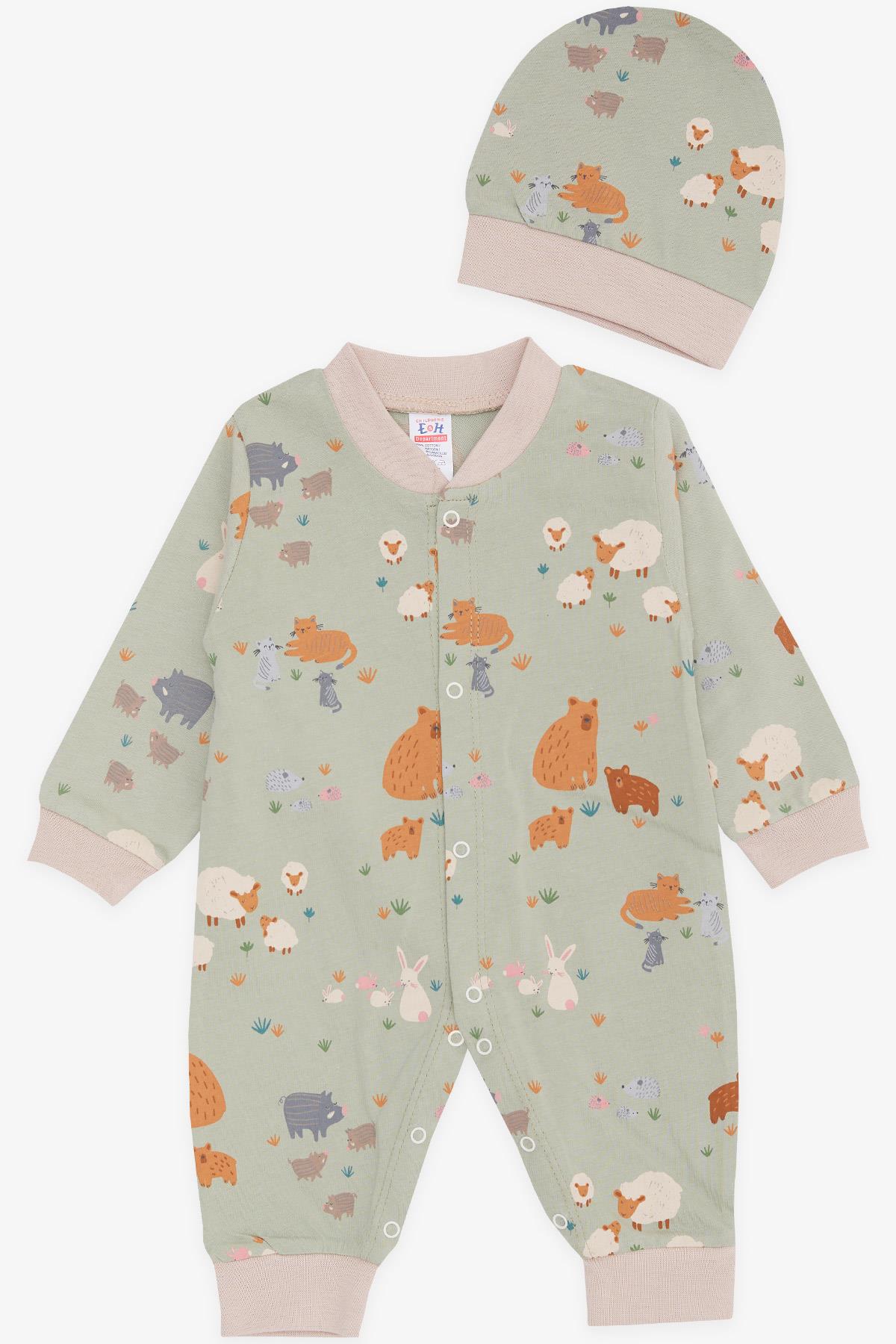 Breeze Erkek Bebek Tulum Bahar Temalı Hayvancık Desenli Mint Yeşili (0-6 Ay)