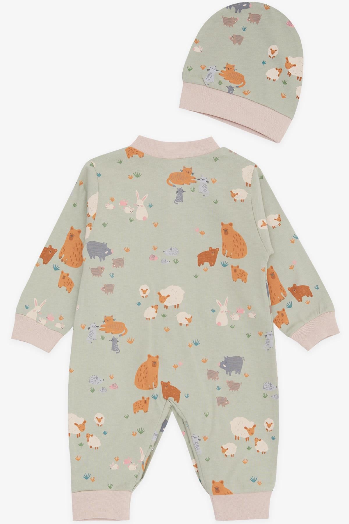 Breeze Erkek Bebek Tulum Bahar Temalı Hayvancık Desenli Mint Yeşili (0-6 Ay)