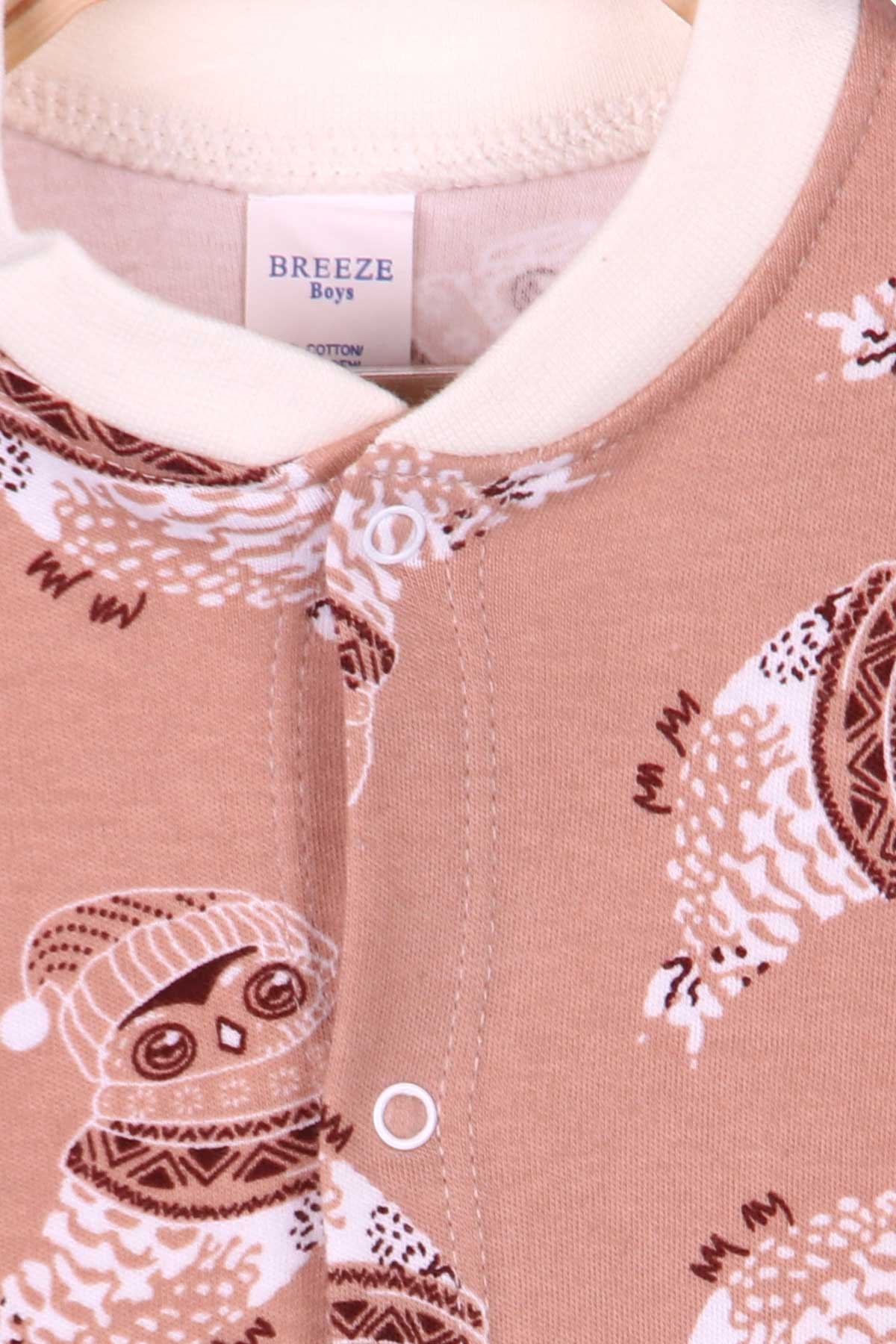 Breeze Erkek Bebek Tulum Baykuşlu Açık Kahverengi (0-3 Ay-4 Ay)