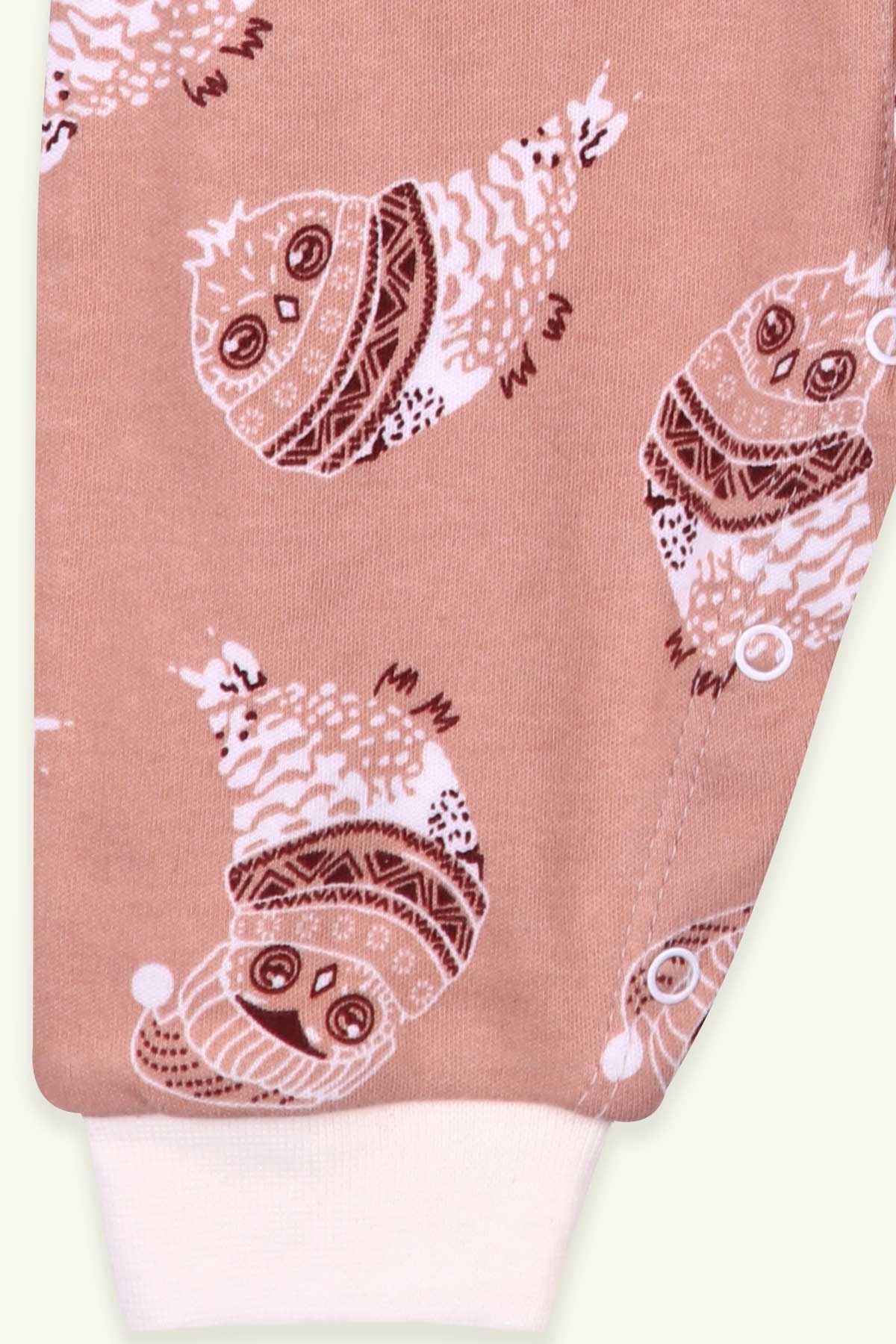 Breeze Erkek Bebek Tulum Baykuşlu Açık Kahverengi (0-3 Ay-4 Ay)