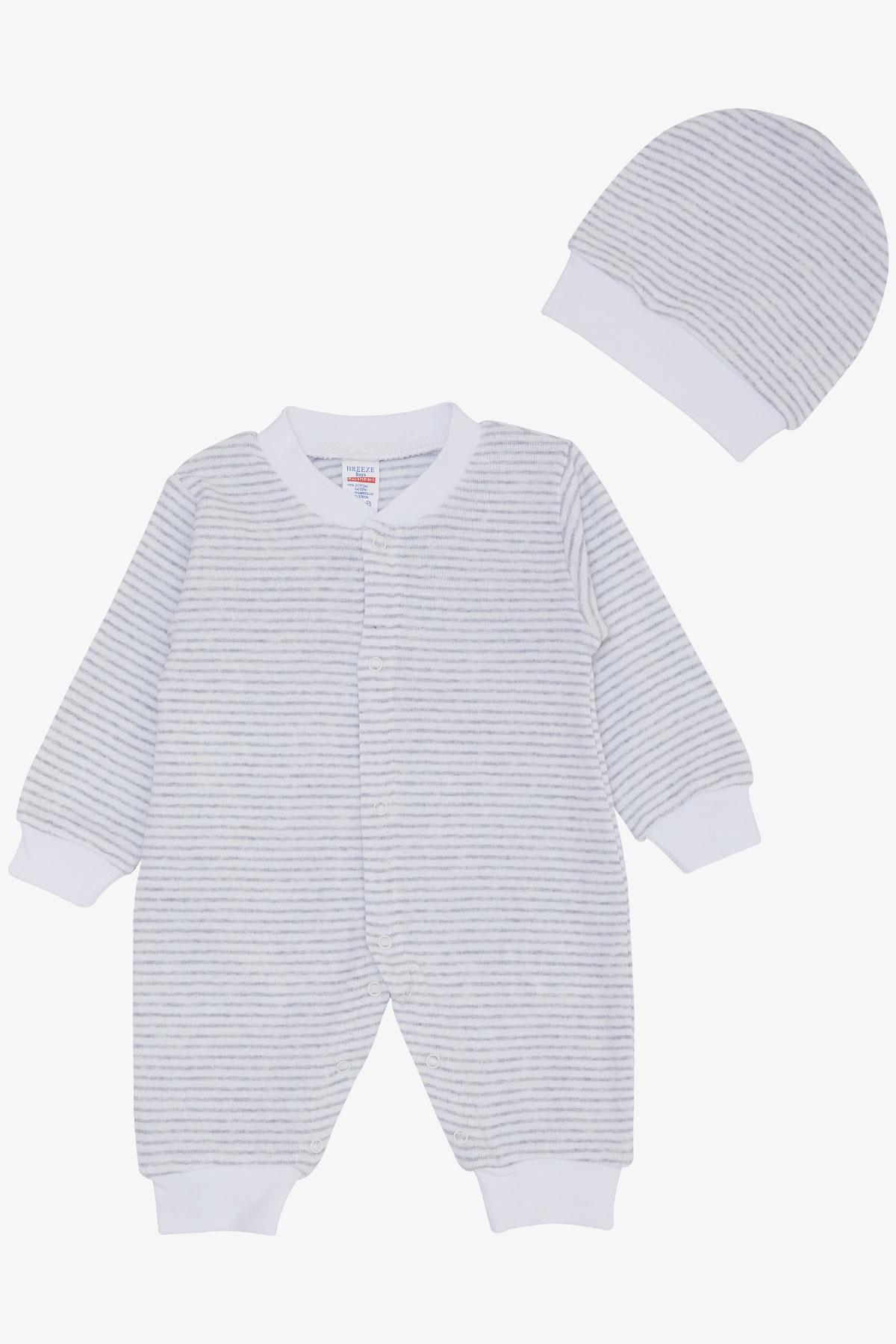 Breeze Erkek Bebek Tulum Çizgili Beyaz (0-6 Ay)