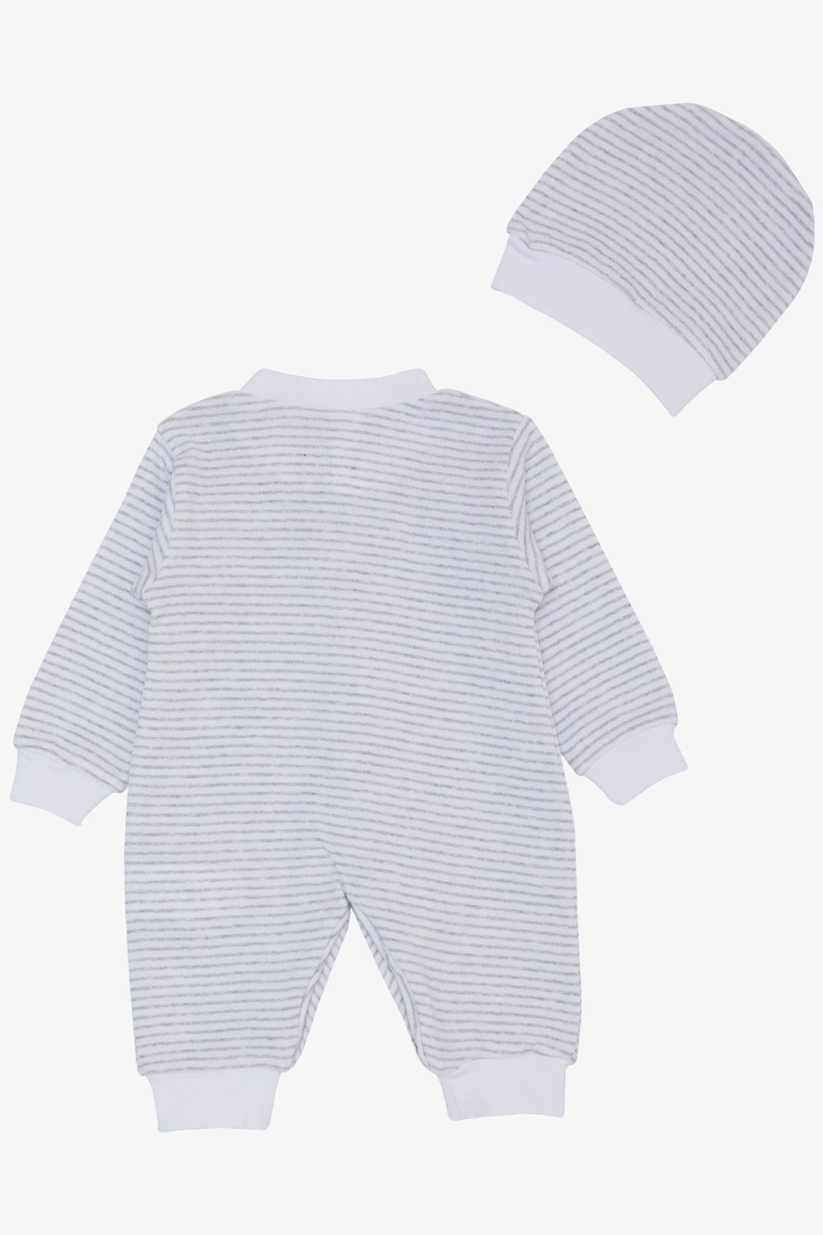 Breeze Erkek Bebek Tulum Çizgili Beyaz (0-6 Ay)