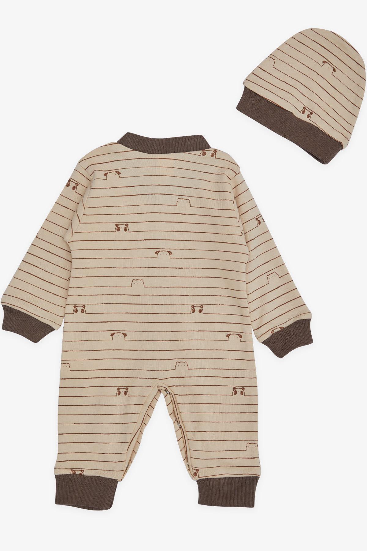 Breeze Erkek Bebek Tulum Çizgili Hayvancık Desenli Bej (0-6 Ay)