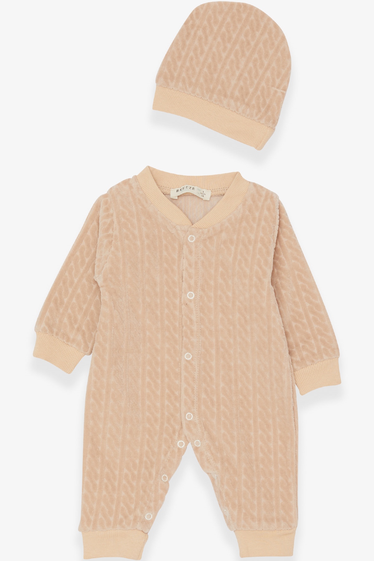 Breeze Erkek Bebek Tulum Desenli Açık Kahverengi (0-3 Ay-6 Ay)
