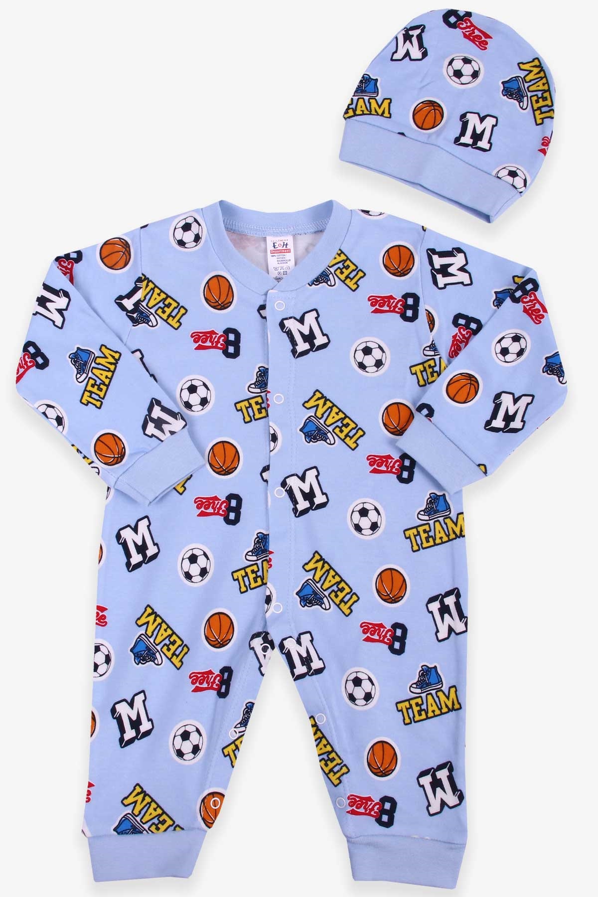 Breeze Erkek Bebek Tulum Desenli Şapkalı Set Açık Mavi (0-3-6 Ay)