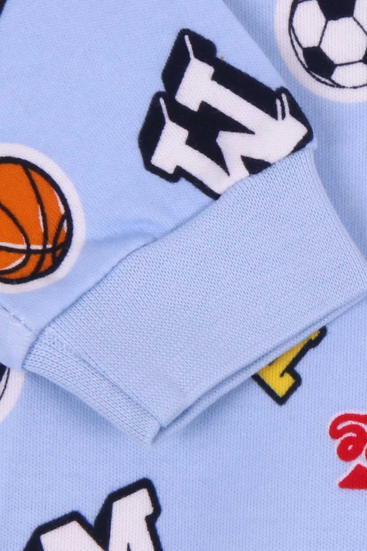 Breeze Erkek Bebek Tulum Desenli Şapkalı Set Açık Mavi (0-3-6 Ay)