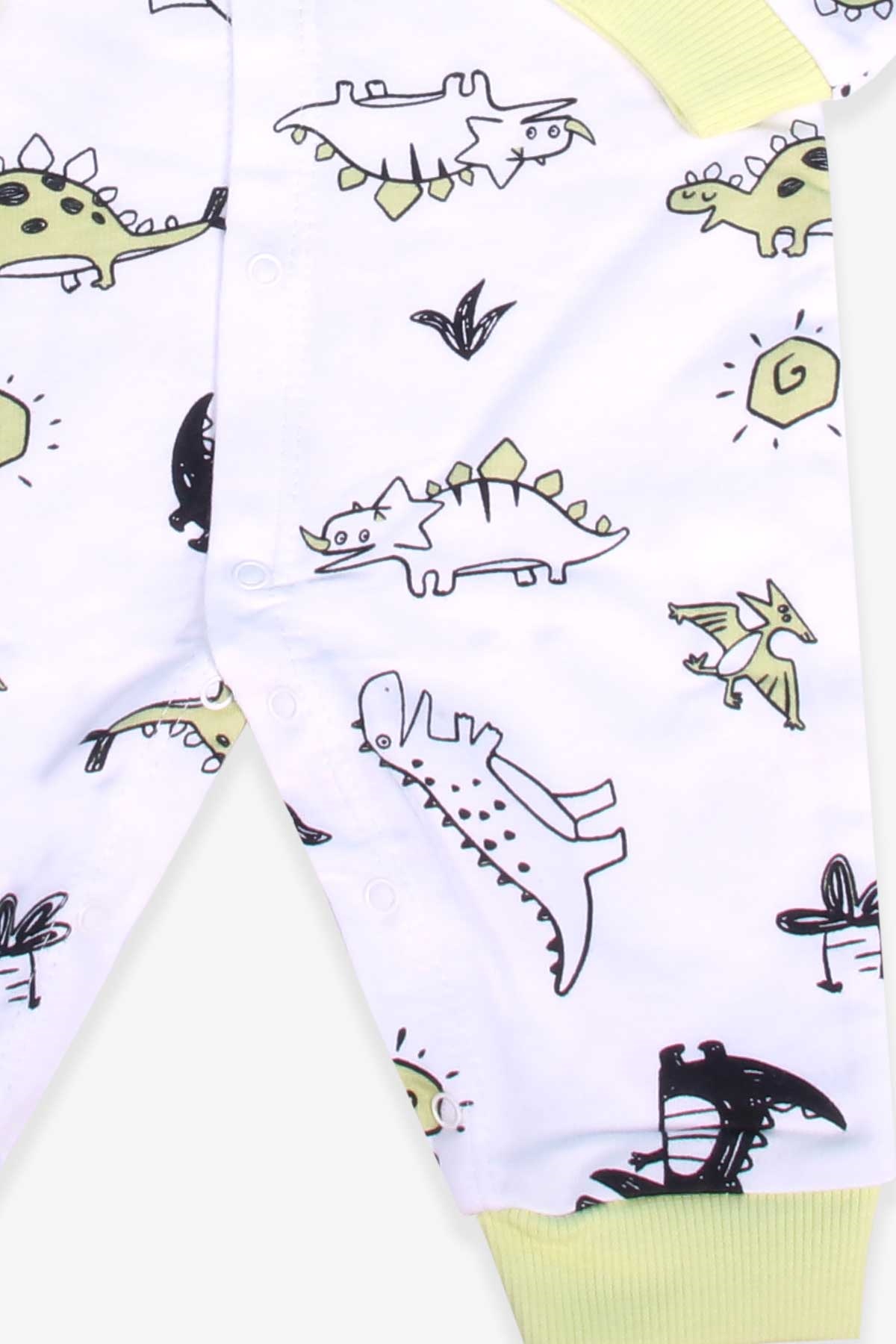 Breeze Erkek Bebek Tulum Dinazor Desenli Şapkalı Set Beyaz (0-3 Ay-6 Ay)