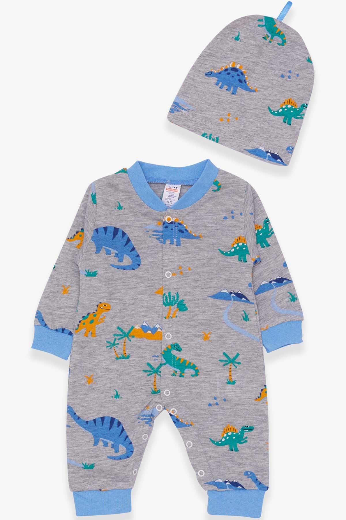 Breeze Erkek Bebek Tulum Dinozor Desenli Gri Melanj Gri Melanj (0-3 Ay-6 Ay)