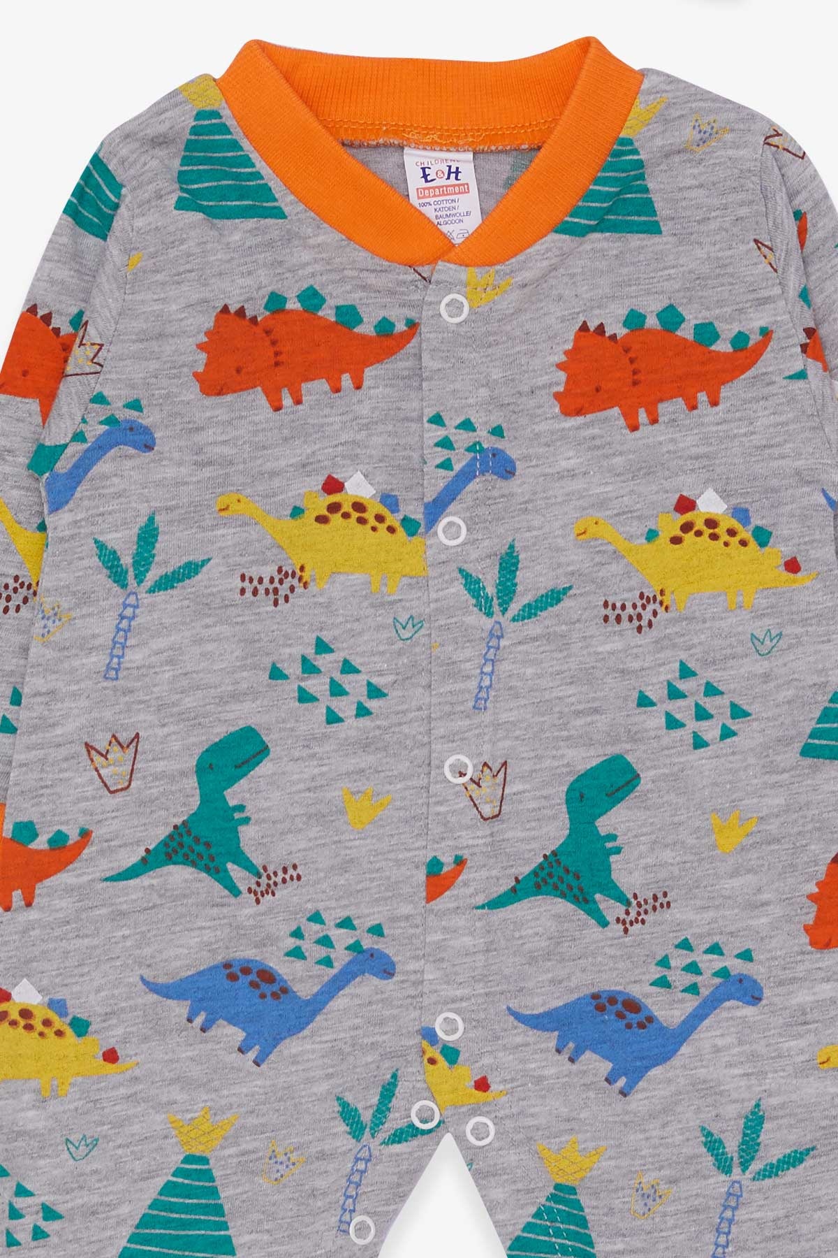 Breeze Erkek Bebek Tulum Dinozor Desenli Gri Melanj (0-3 Ay-6 Ay)