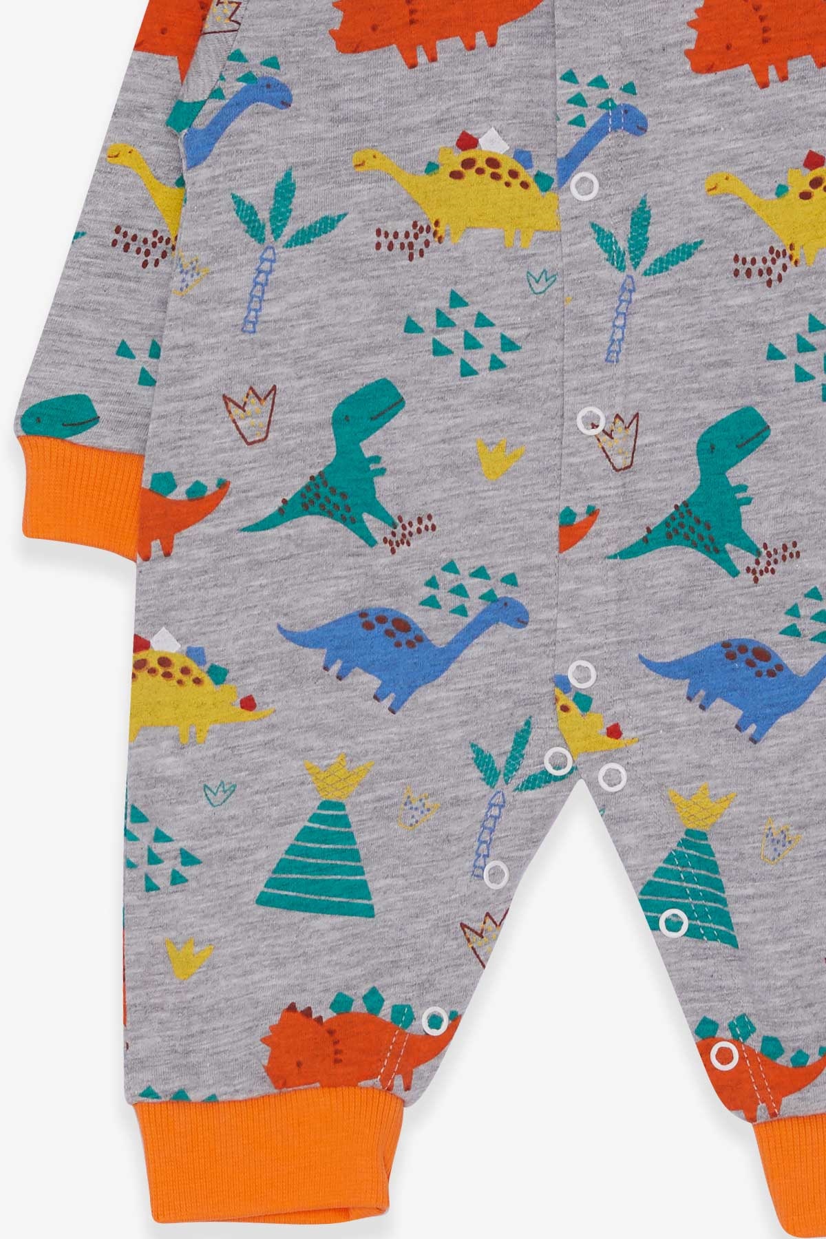 Breeze Erkek Bebek Tulum Dinozor Desenli Gri Melanj (0-3 Ay-6 Ay)