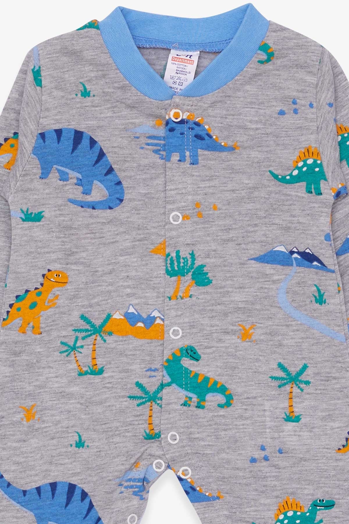Breeze Erkek Bebek Tulum Dinozor Desenli Gri Melanj Gri Melanj (0-3 Ay-6 Ay)