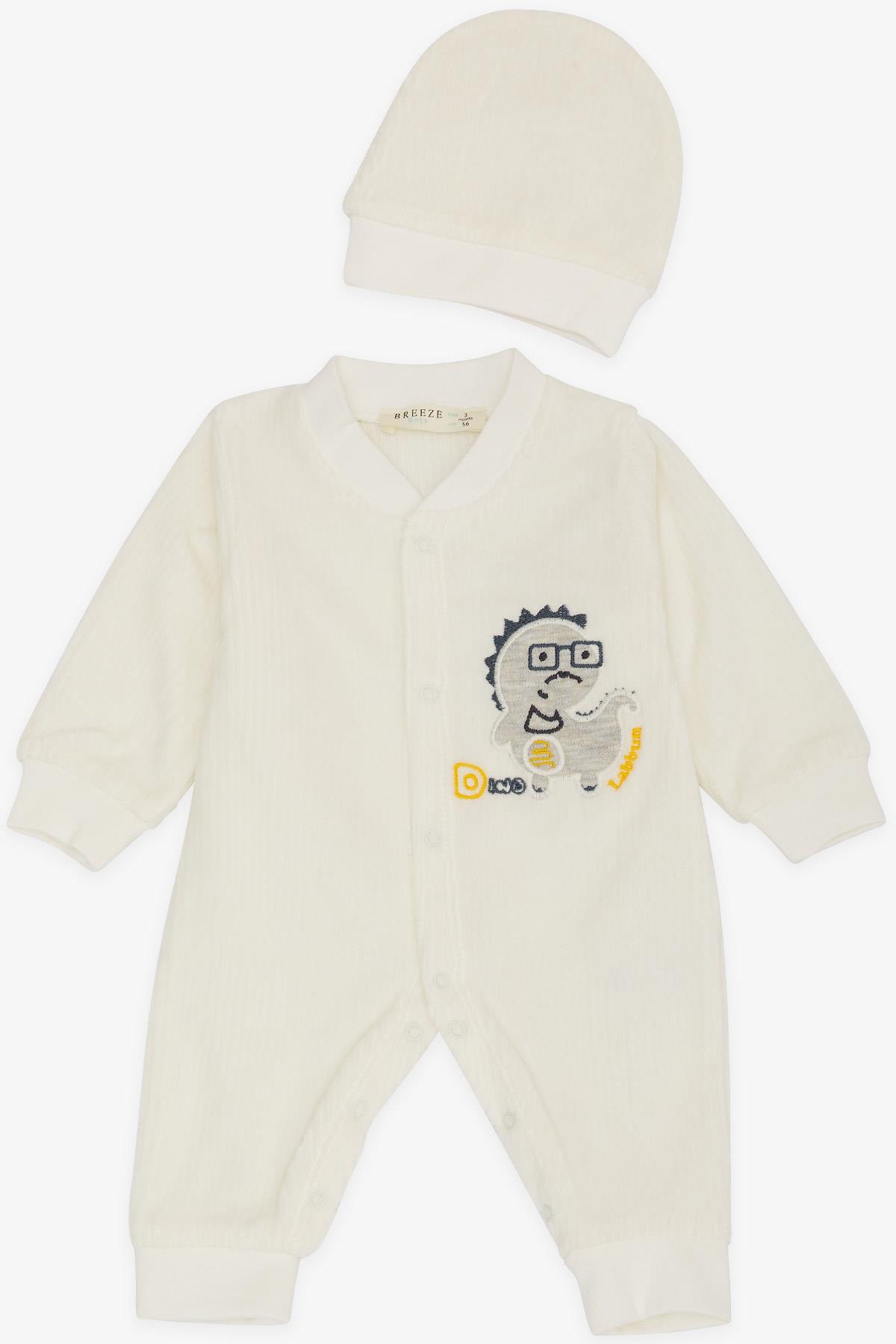 Breeze Erkek Bebek Tulum Dinozor Nakışlı Ekru (0-3 Ay-6 Ay)