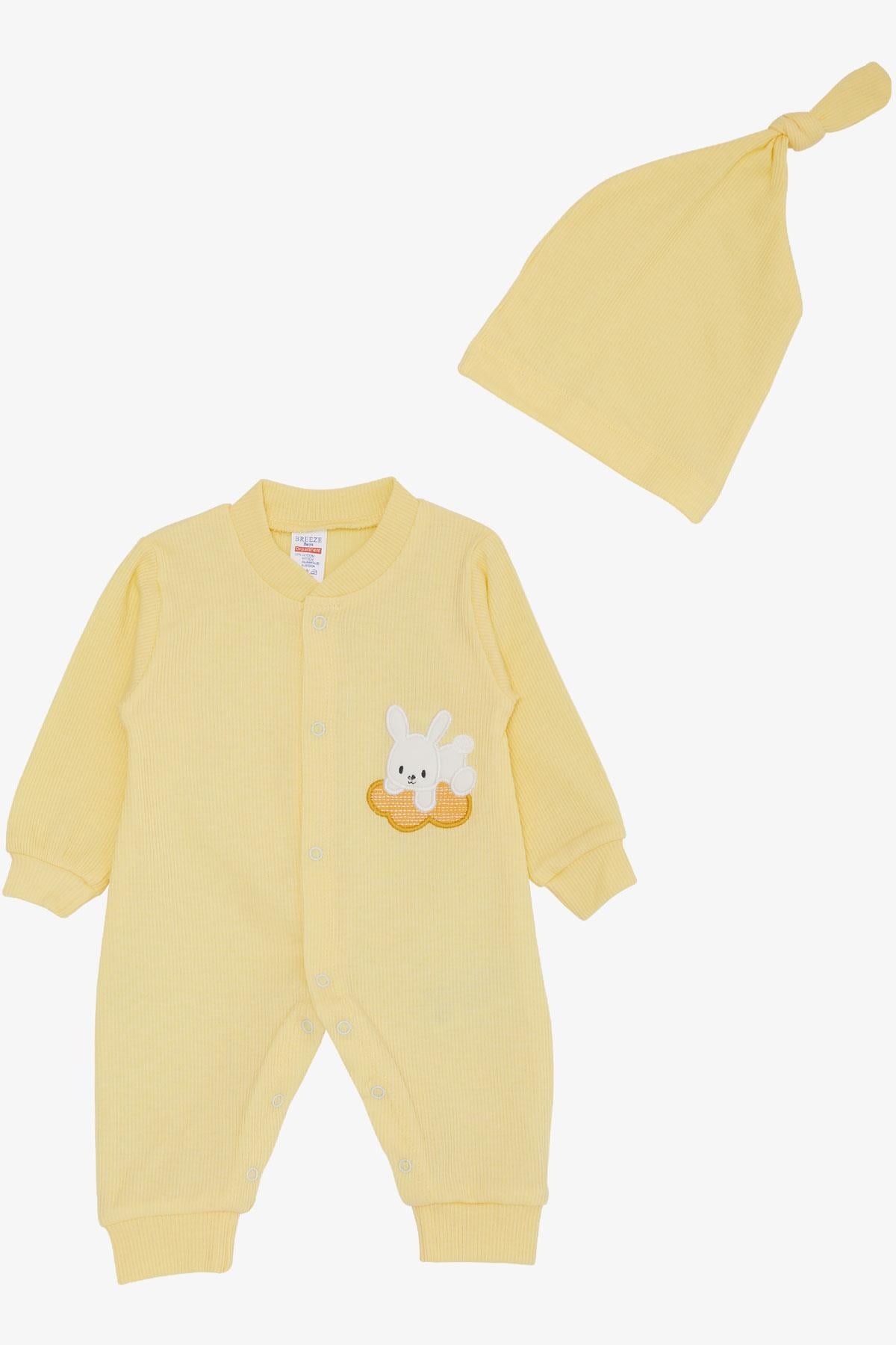 Breeze Erkek Bebek Tulum Fitilli Sevimli Tavşancık Nakışlı Sarı (0-6 Ay)
