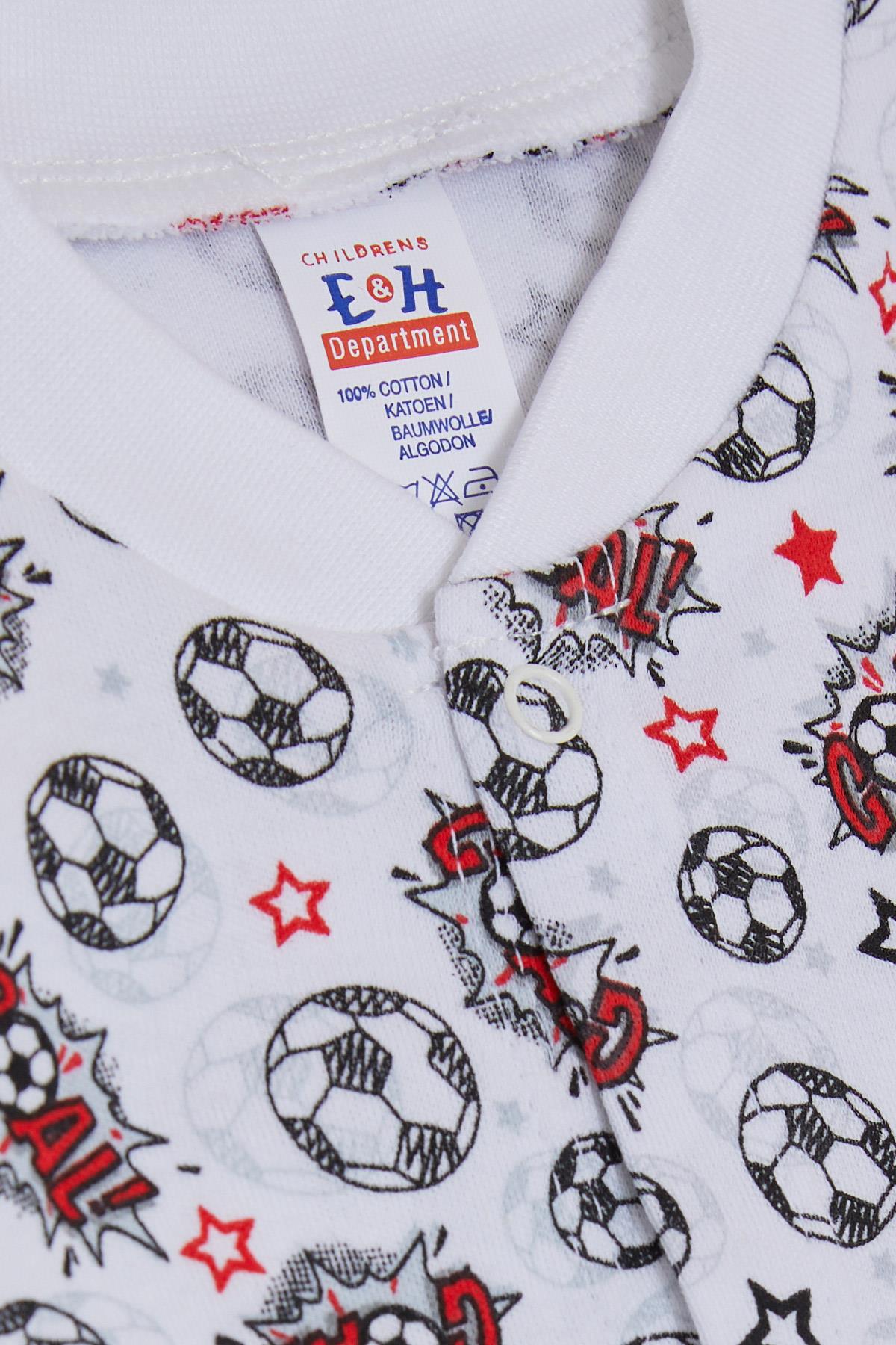 Breeze Erkek Bebek Tulum Futbol Temalı Beyaz (4-6 Ay)