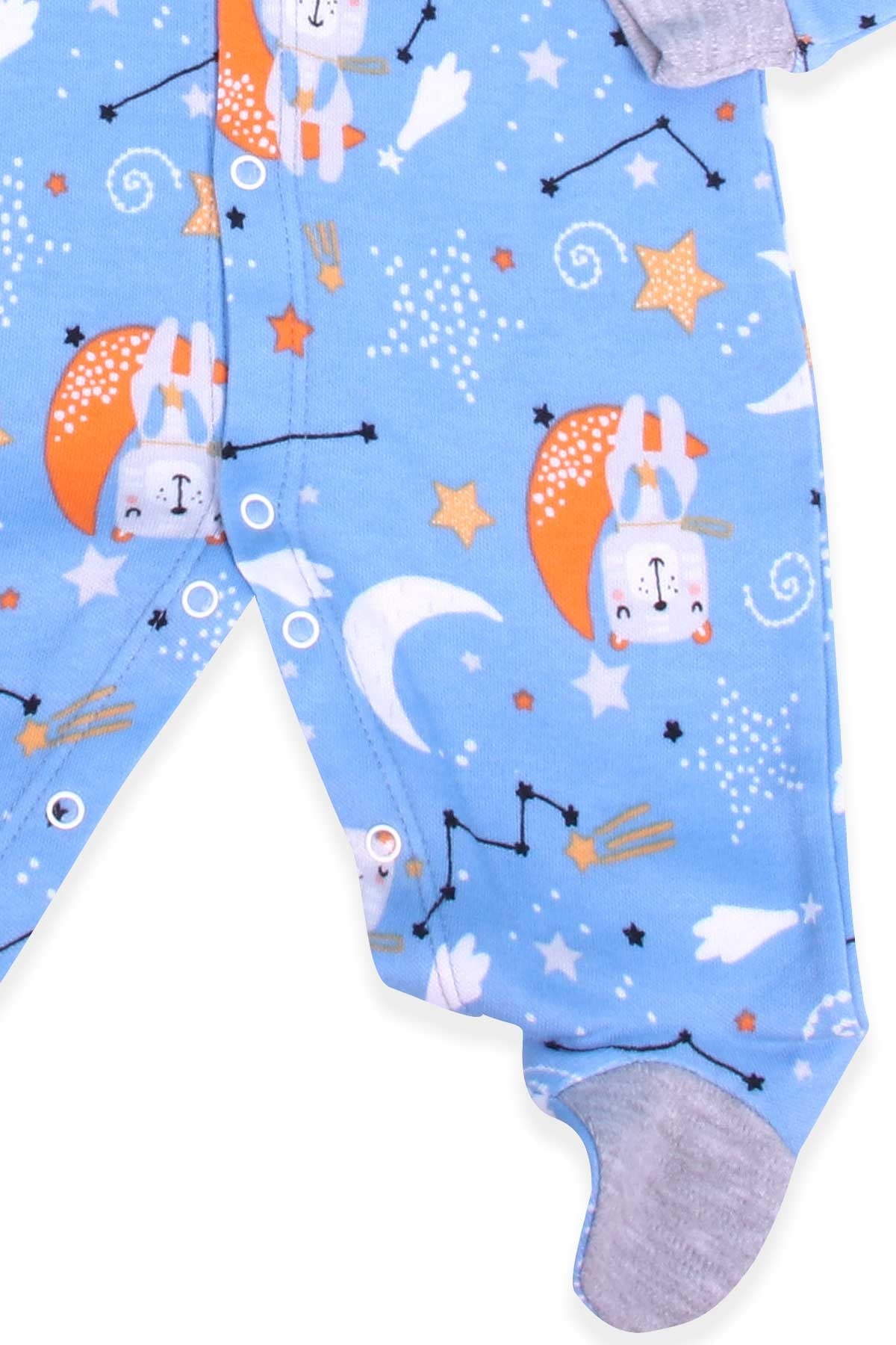 Breeze Erkek Bebek Tulum Gece Temalı Şapkalı Set Mavi (0-3 Ay-6 Ay)