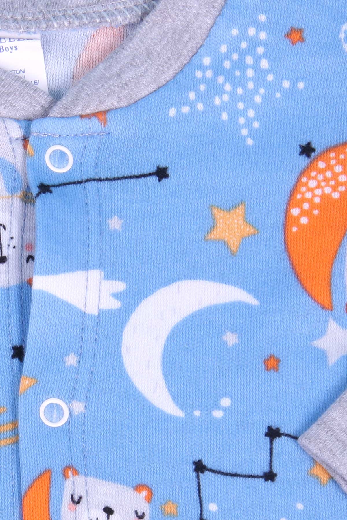 Breeze Erkek Bebek Tulum Gece Temalı Şapkalı Set Mavi (0-3 Ay-6 Ay)
