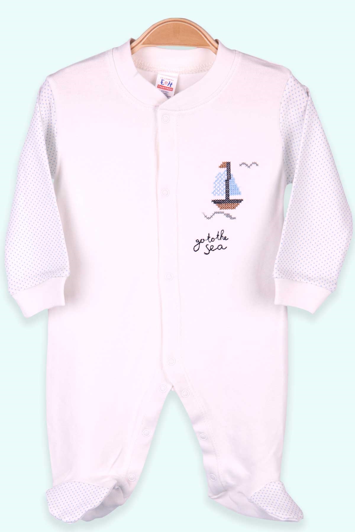 Breeze Erkek Bebek Tulum Gemi Kaniviçeli Şapkalı Set Ekru (0-3 Ay-4 Ay)
