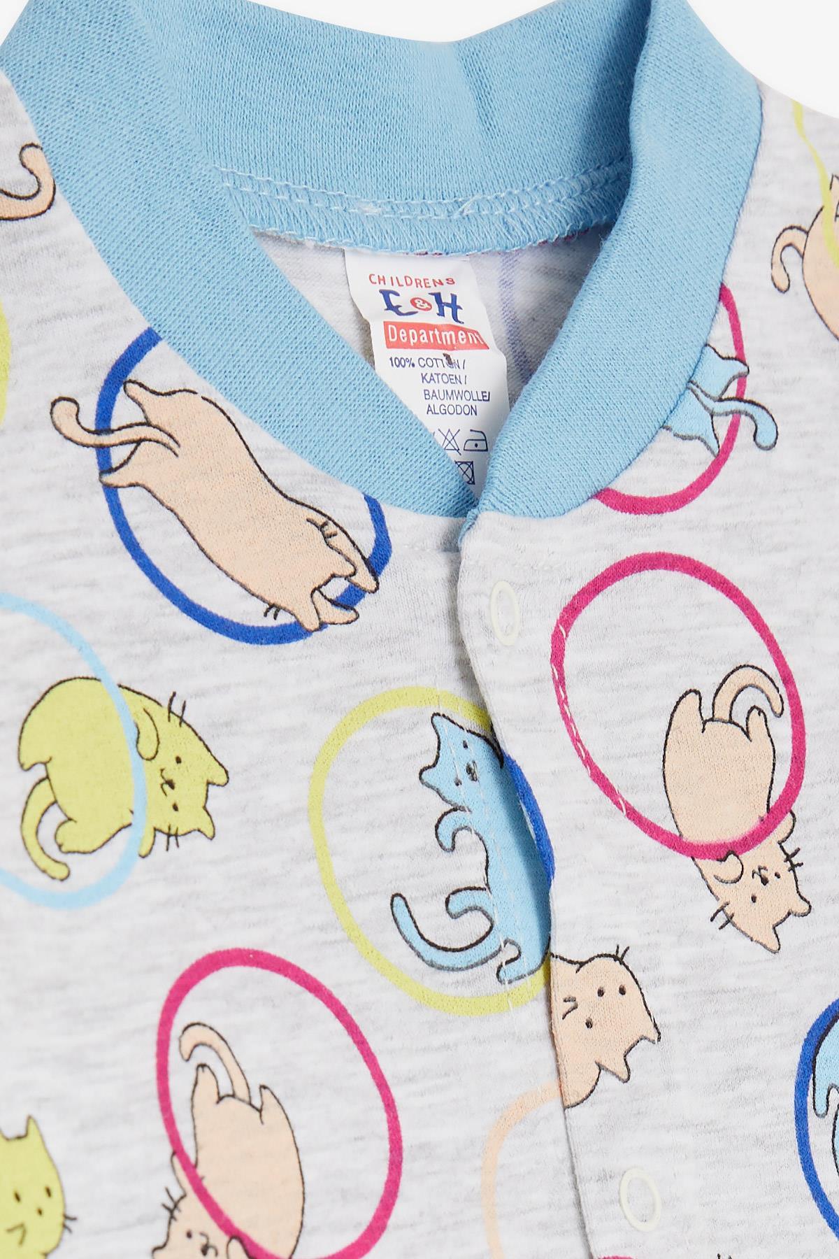 Breeze Erkek Bebek Tulum Hareketli Sevimli Kedicik Desenli Açık Gri Melanj (0-3 Ay-6 Ay)