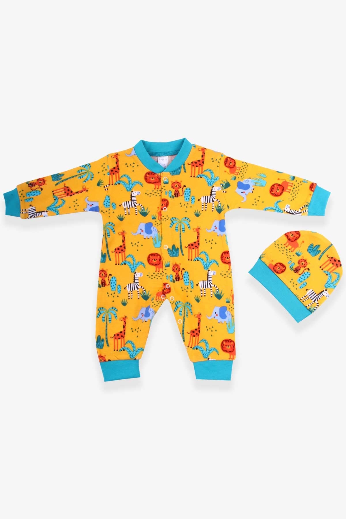 Breeze Erkek Bebek Tulum Hayvan Temalı Hardal Sarı (0-3 Ay-6 Ay)